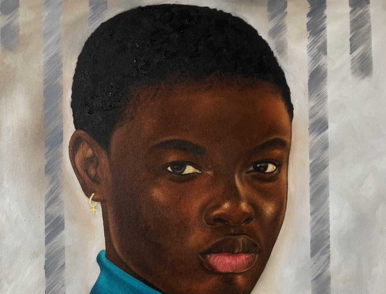 Anya- 21st Century, Contemporary, Figurative Portrait, Women, Jewelry, Art Deco - Painting by Franklin Ndibam