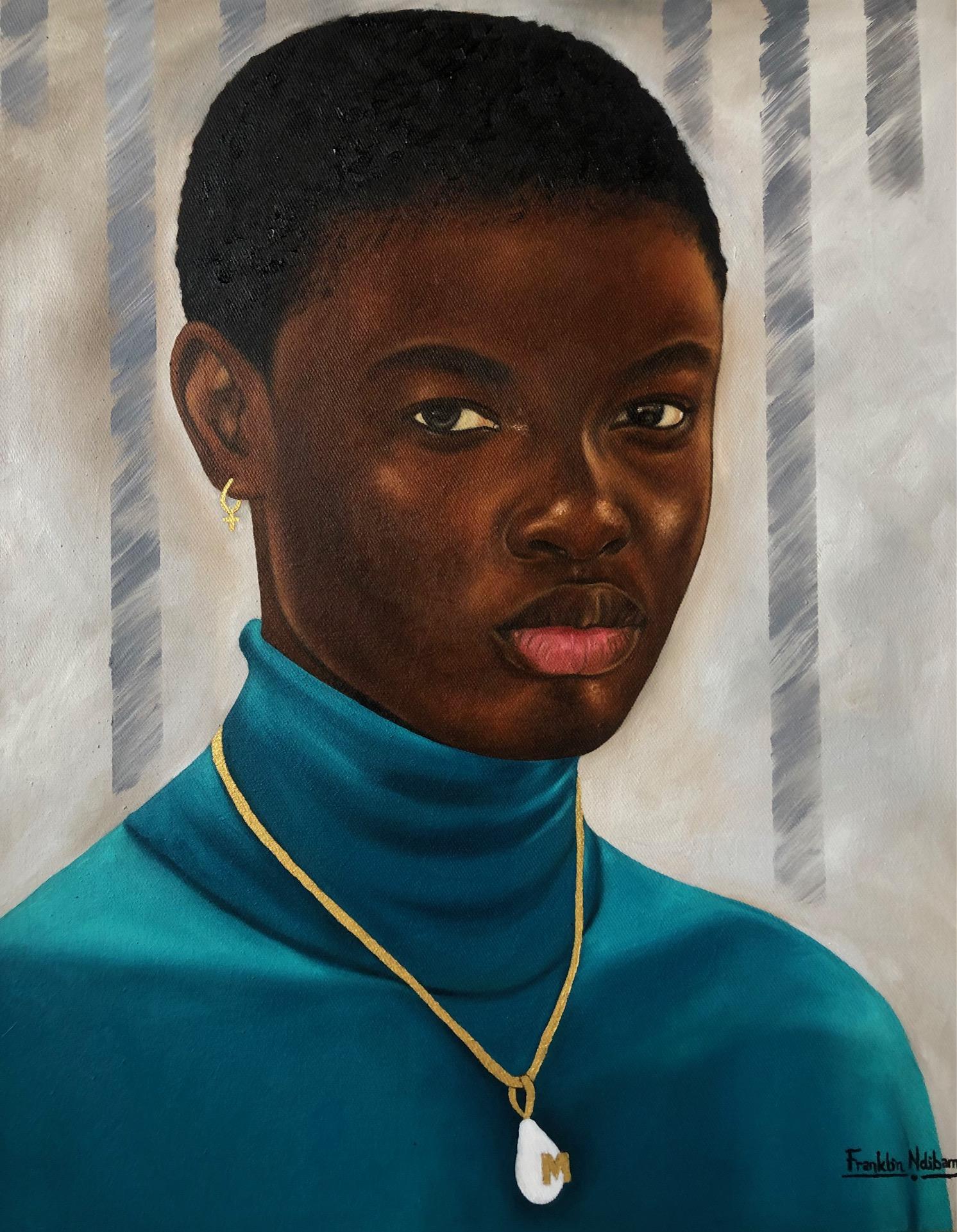 Franklin Ndibam Portrait Painting - Anya- 21st Century, Contemporary, Figurative Portrait, Women, Jewelry, Art Deco