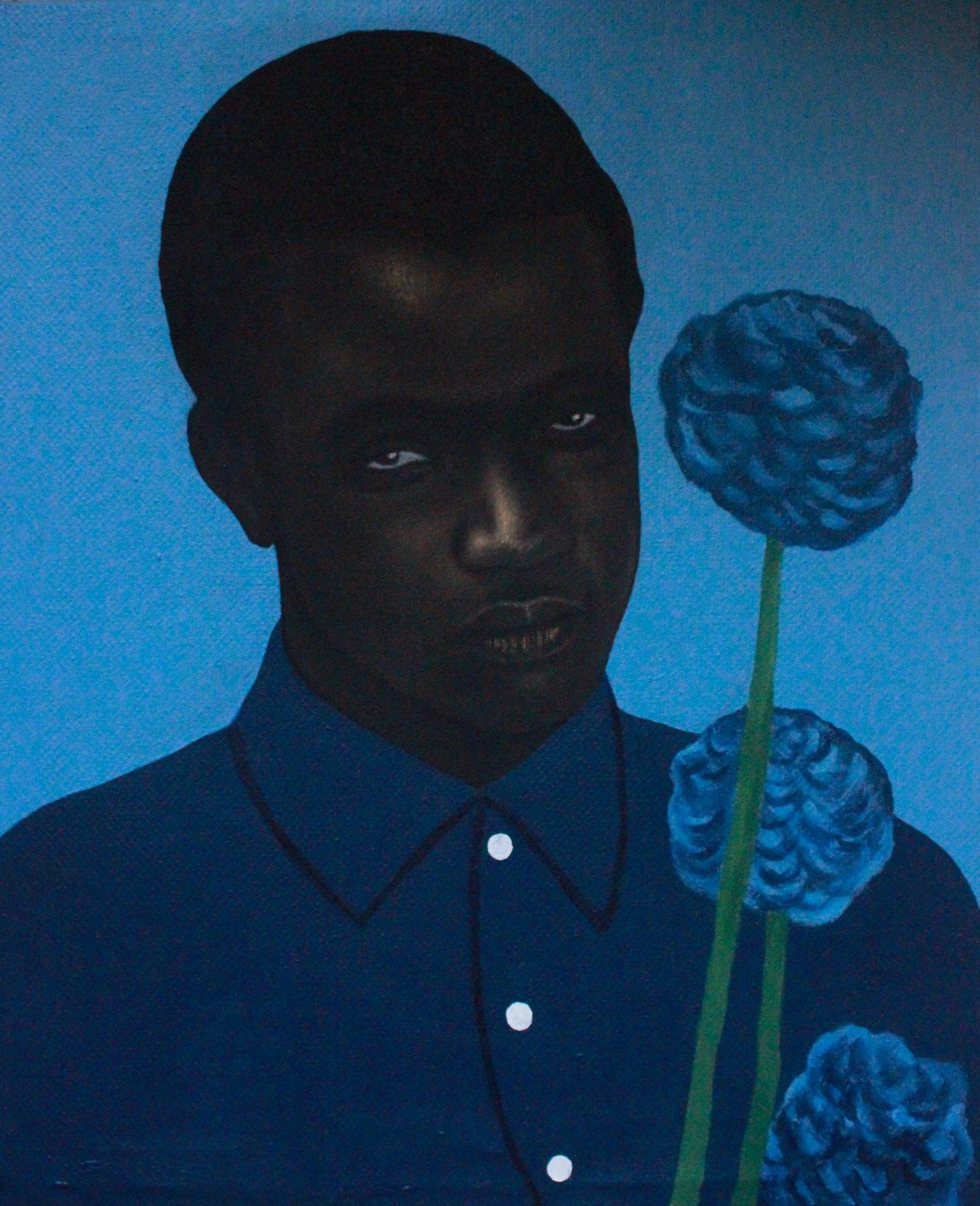 Franklin Ndibam Portrait Painting - Black and Blue