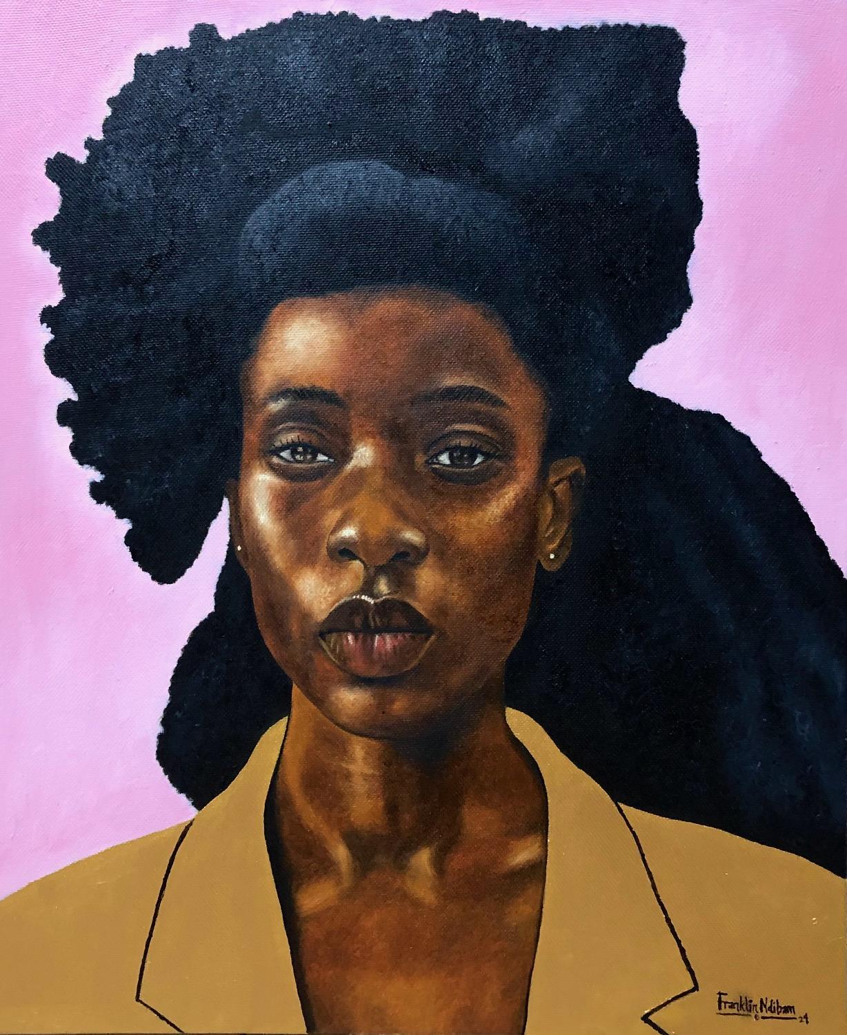 Portrait Painting di Franklin Ndibam - Io non sono i miei capelli 2 - 21° secolo, Contemporaneo, Ritratto figurativo, Donne