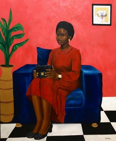 Nchere (La Espera) - Siglo XXI, Contemporáneo, Figurativo, Mujer, Amor, Rojo