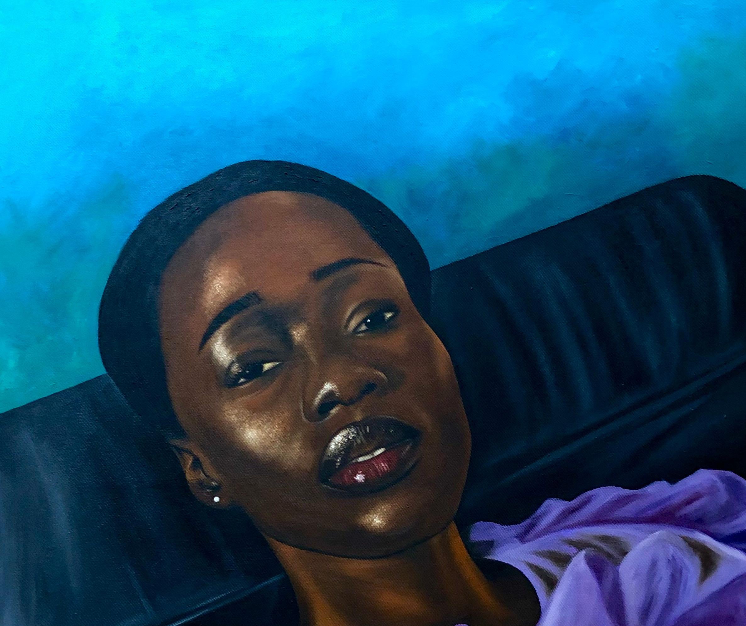 Peace (Udo) - 21st Century, Contemporary, Figurative Portrait, Women, Blue, Love - Painting by Franklin Ndibam
