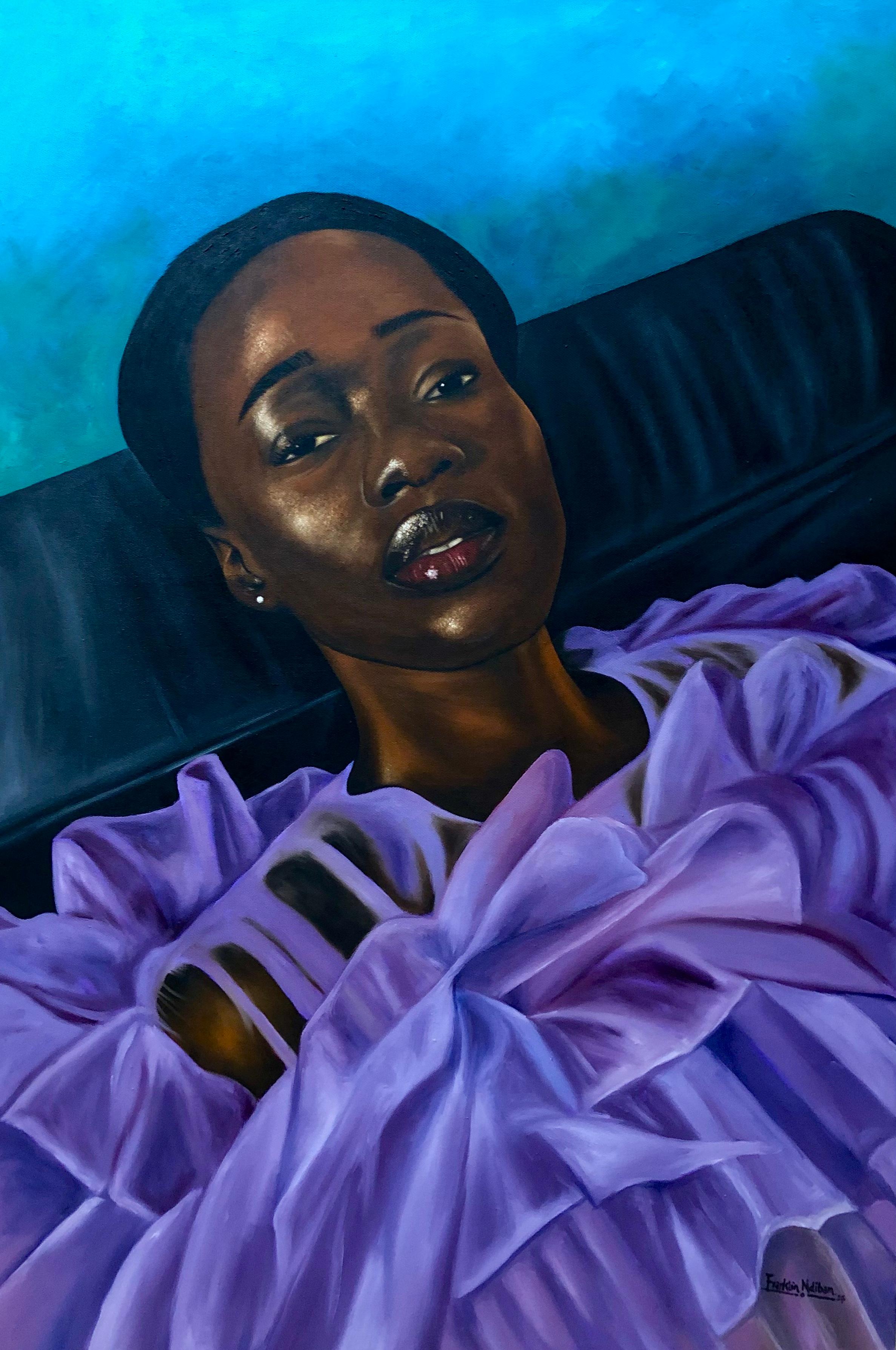 Franklin Ndibam Figurative Painting - Peace (Udo) - 21st Century, Contemporary, Figurative Portrait, Women, Blue, Love
