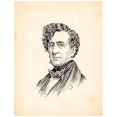 Antique Franklin Pierce by Jacques Reich, Original Pen and Ink Drawing, circa 1885