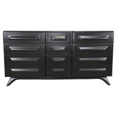 Franklin Shockey Company Mid Century Modern Sculpted Ebonized Maple Dresser