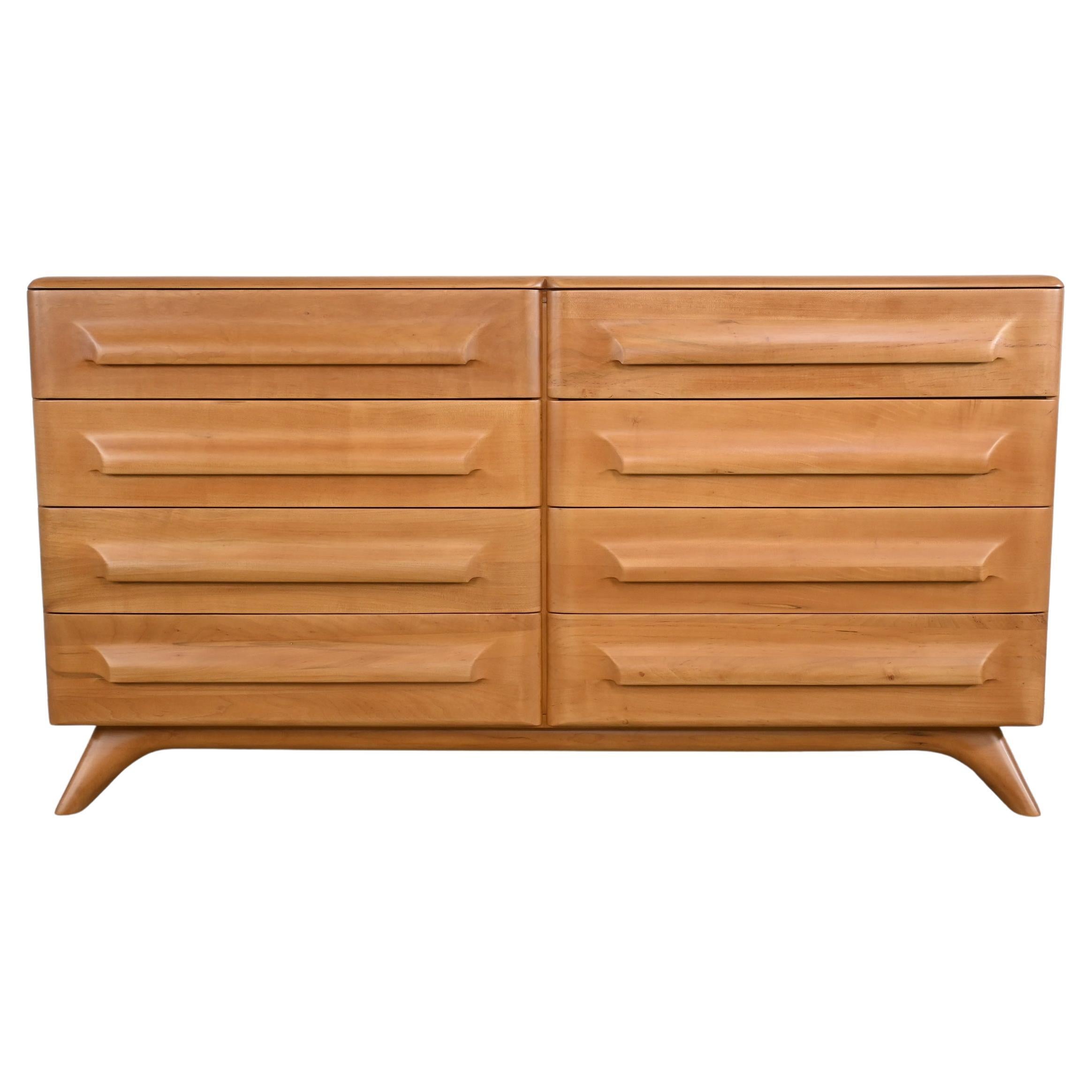 1957 Sculpted Pine MidCentury Modern Bedroom Dresser Suit by Franklin