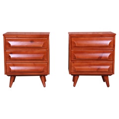 Franklin Shockey Mid-Century Modern Sculpted Pine Bedside Chests, Refinished