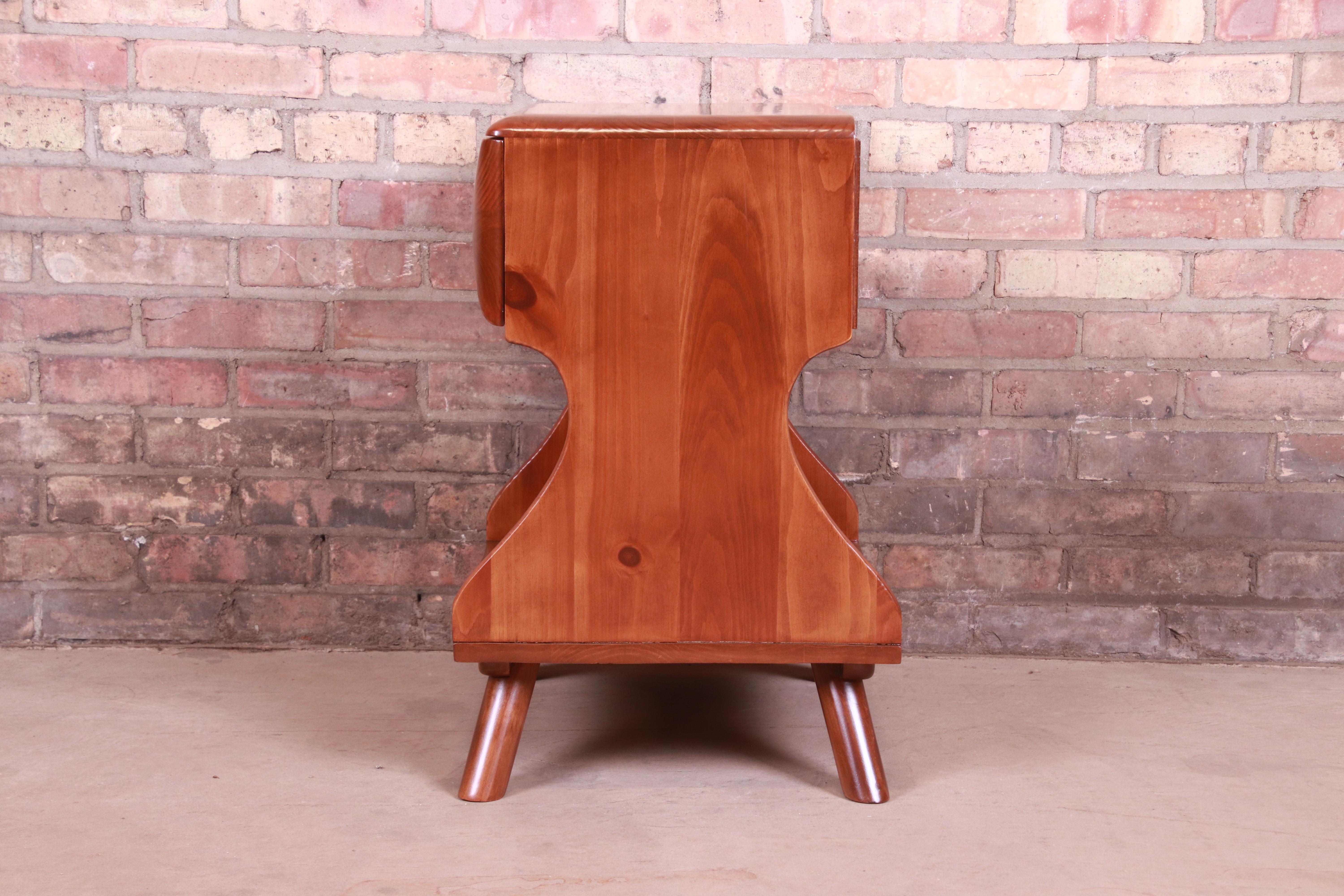Franklin Shockey Mid-Century Modern Sculpted Solid Pine Nightstand, Refinished 3