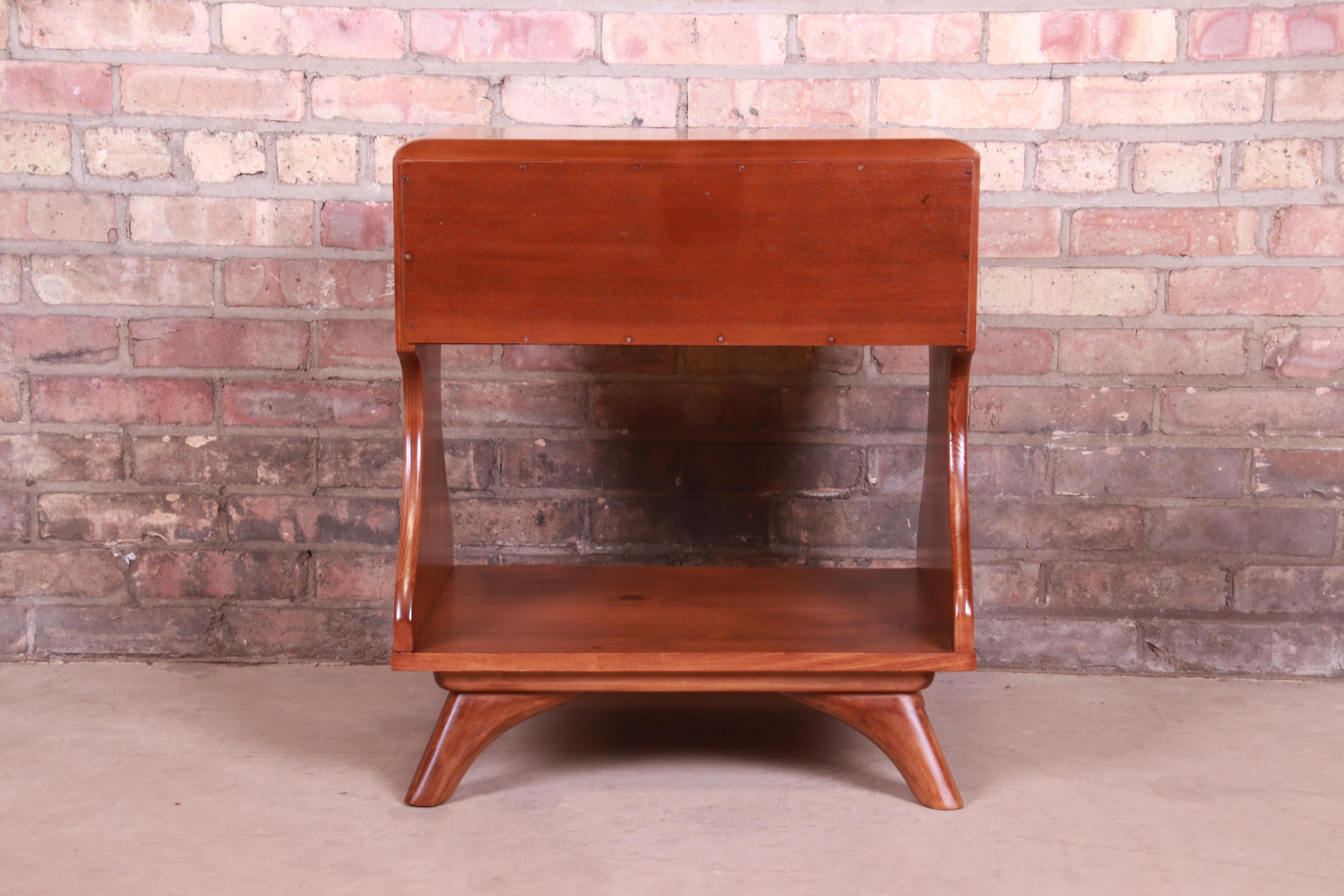 Franklin Shockey Mid-Century Modern Sculpted Solid Pine Nightstand, Refinished 4