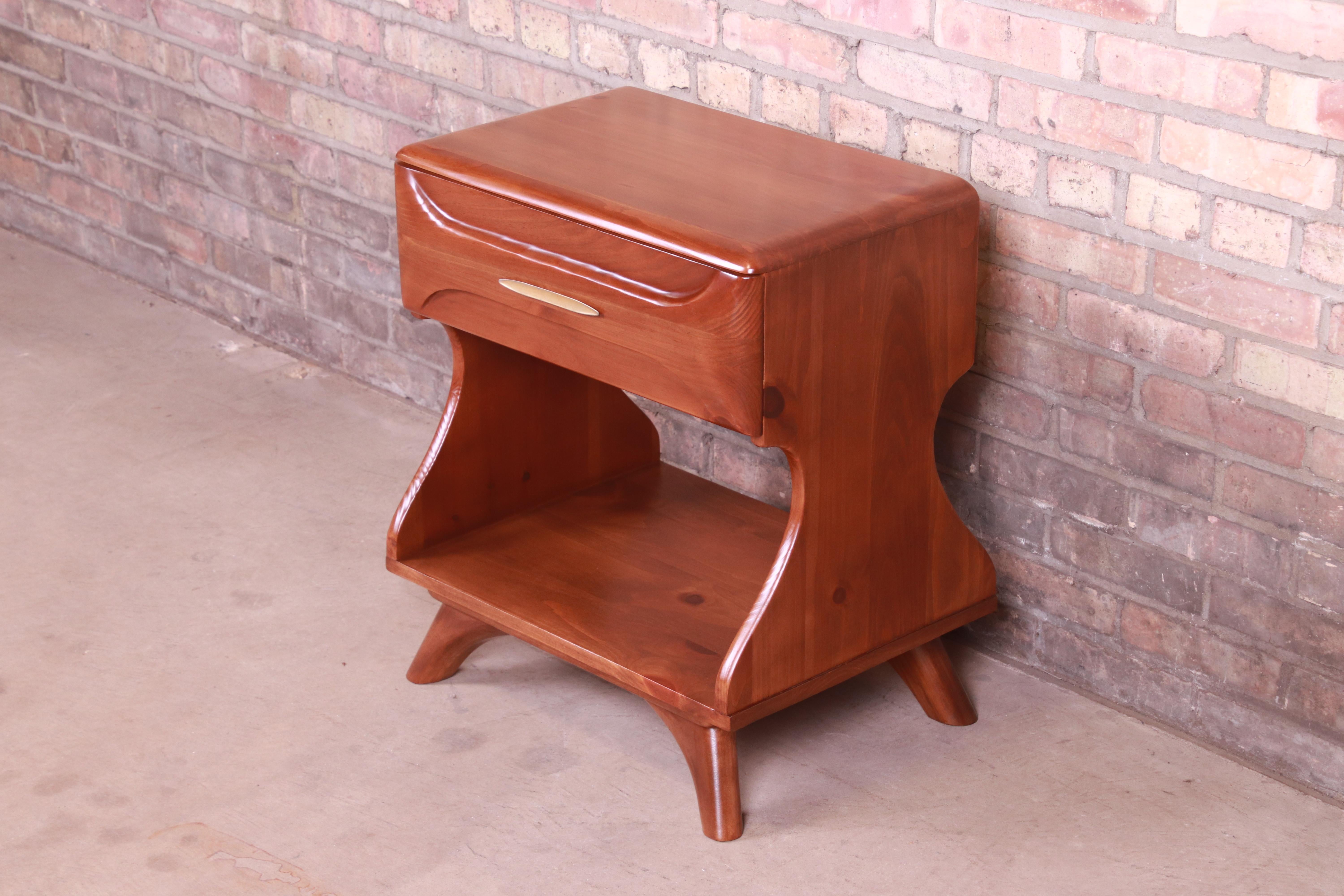 American Franklin Shockey Mid-Century Modern Sculpted Solid Pine Nightstand, Refinished