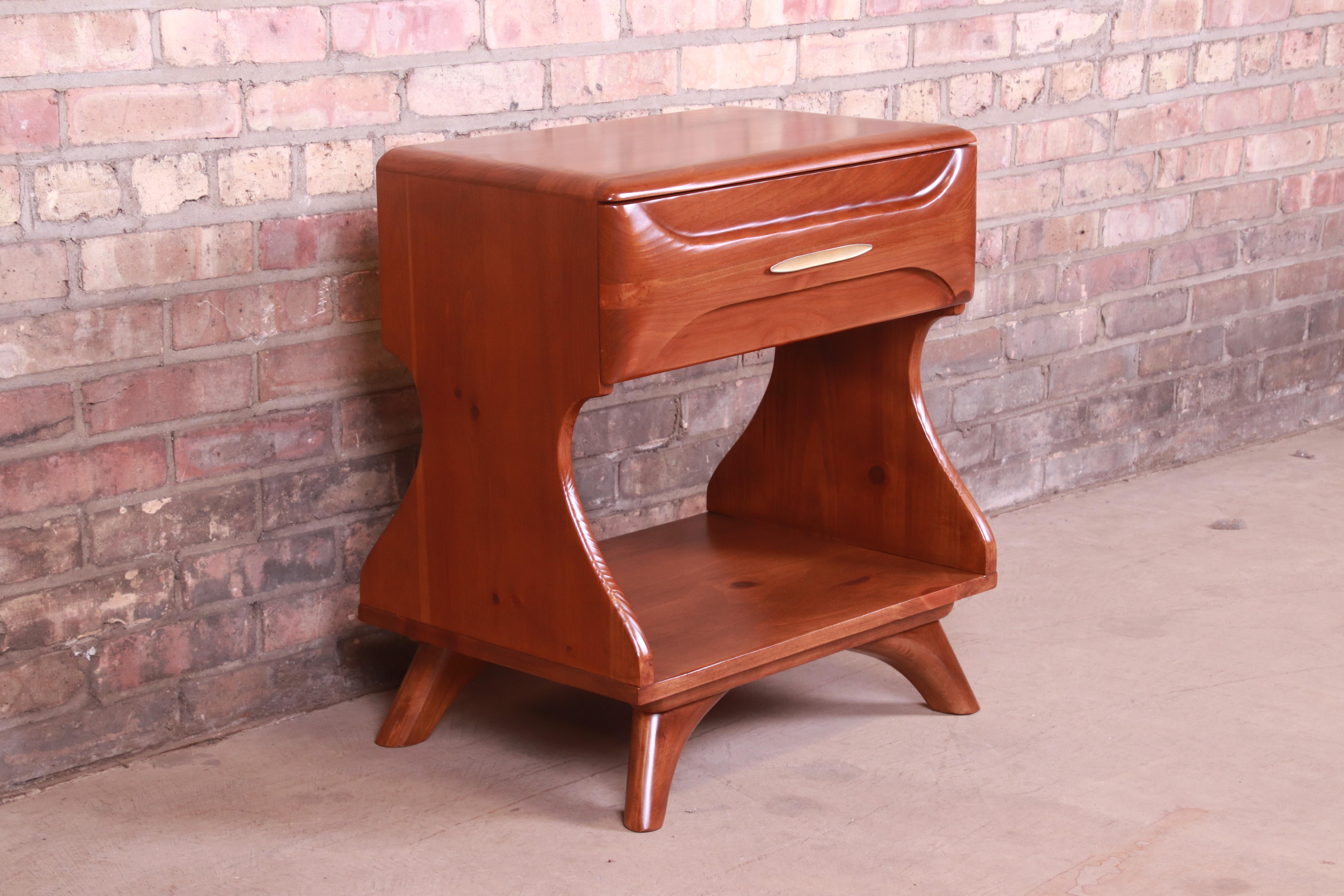 Mid-20th Century Franklin Shockey Mid-Century Modern Sculpted Solid Pine Nightstand, Refinished