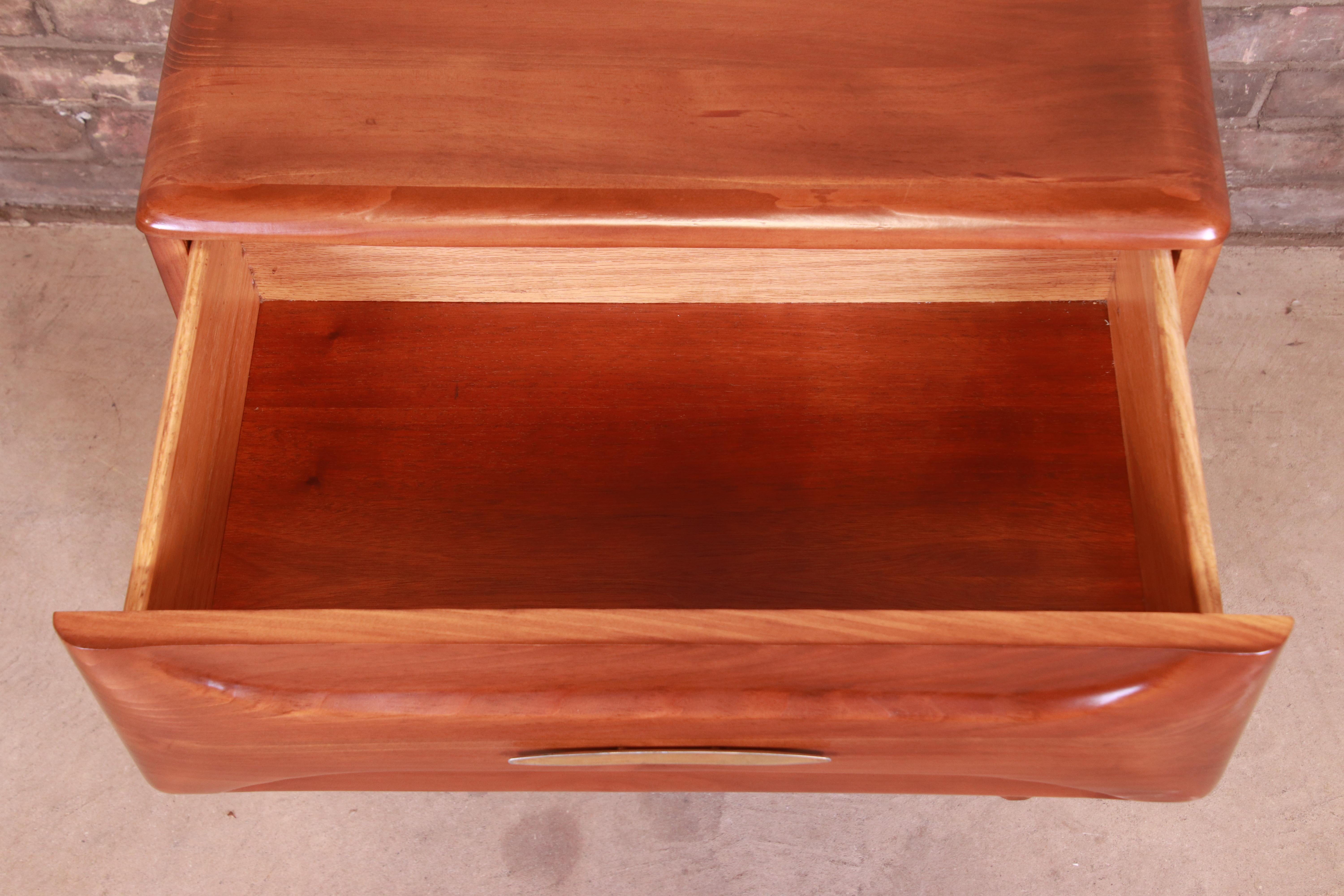 Franklin Shockey Mid-Century Modern Sculpted Solid Pine Nightstand, Refinished 1