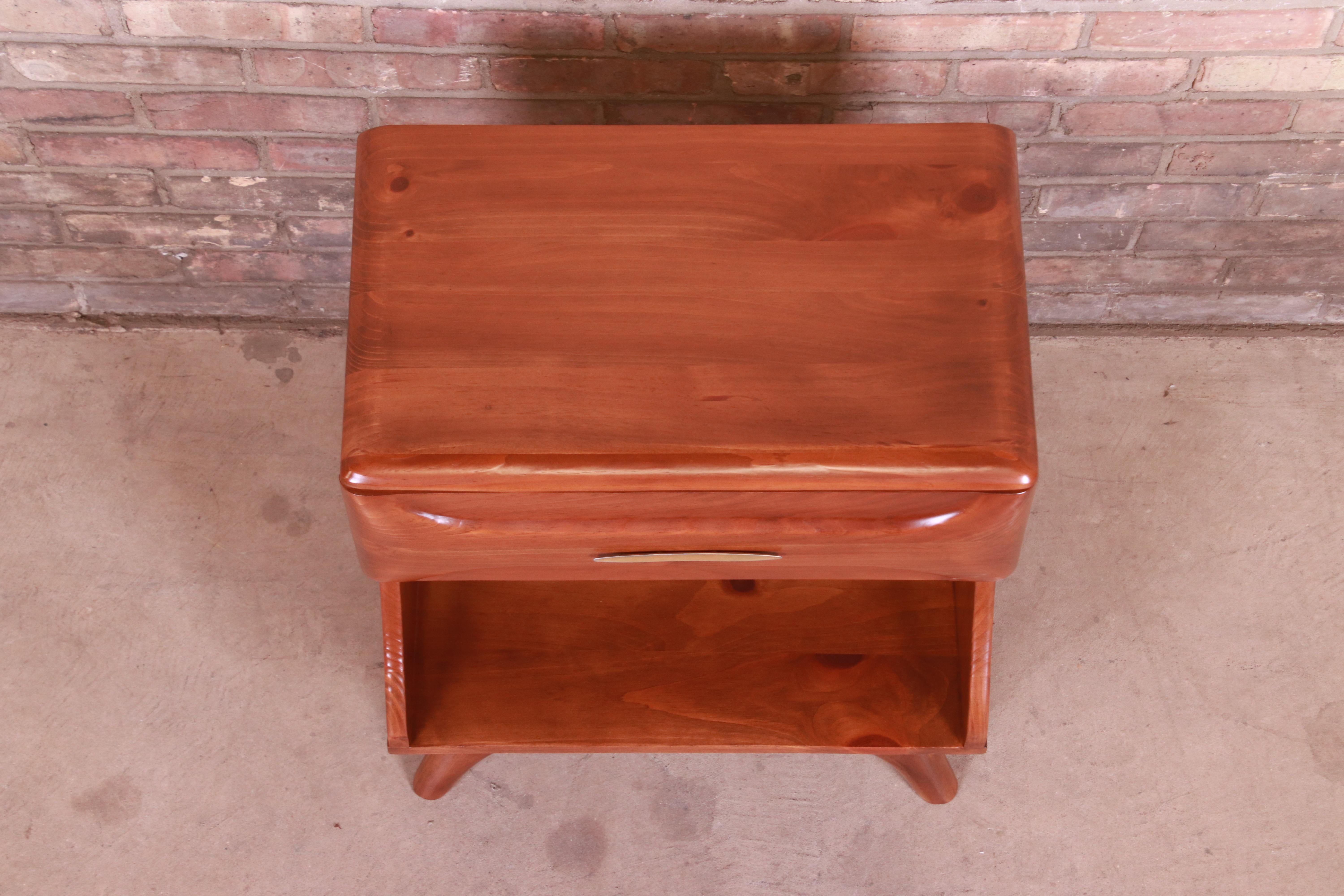 Franklin Shockey Mid-Century Modern Sculpted Solid Pine Nightstand, Refinished 2