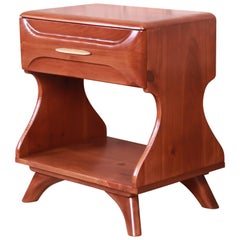 Franklin Shockey Mid-Century Modern Sculpted Solid Pine Nightstand, Refinished