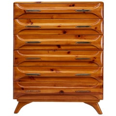 Used Franklin Shockey Rustic Modern Highboy Dresser - "Sculptured Pine" 