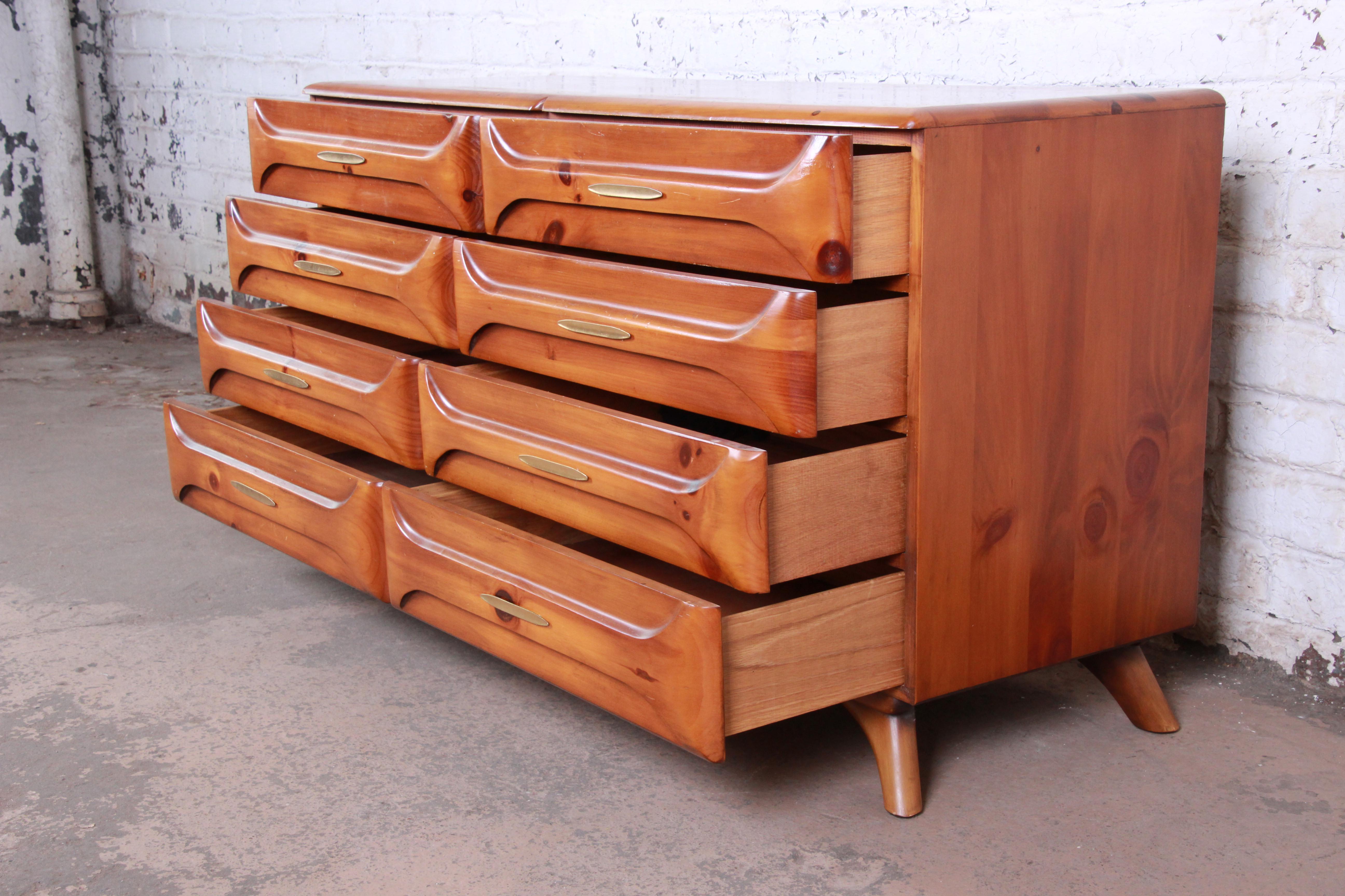 Mid-20th Century Franklin Shockey Rustic Modern Sculptured Pine Double Dresser or Credenza, 1950s