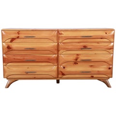 Franklin Shockey Rustic Modern Sculptured Pine Double Dresser or Credenza, 1950s