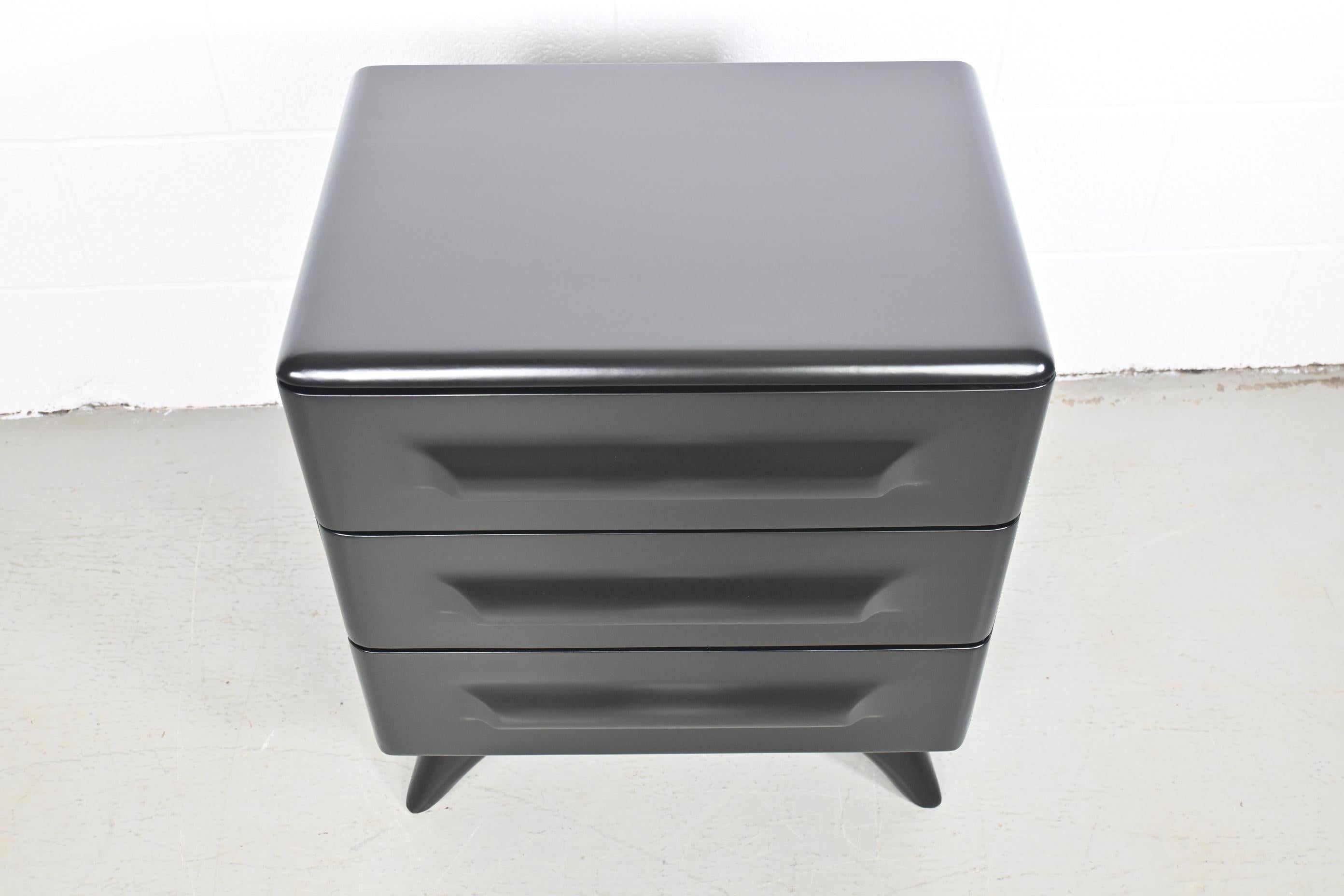 Mid-Century Modern Franklin Shockey Sculpted Black Lacquered Maple Nightstand