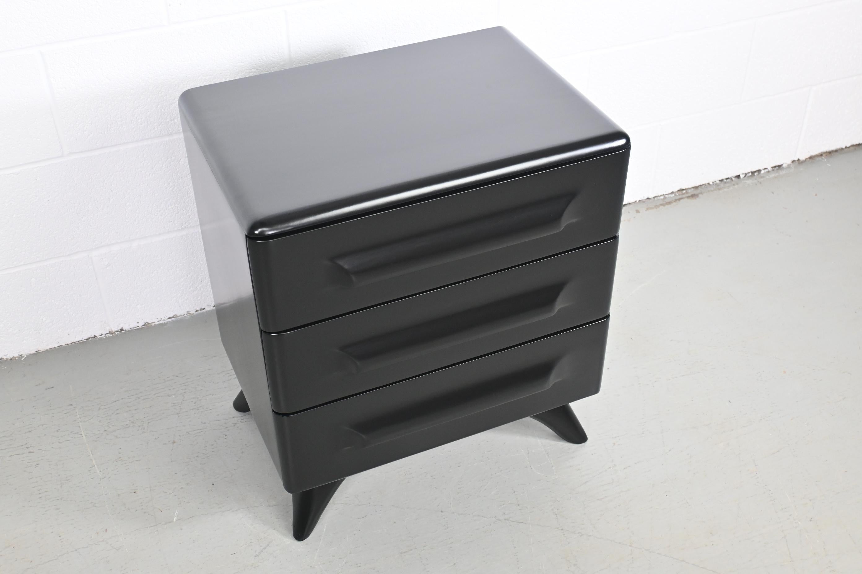 American Franklin Shockey Sculpted Black Lacquered Maple Nightstand