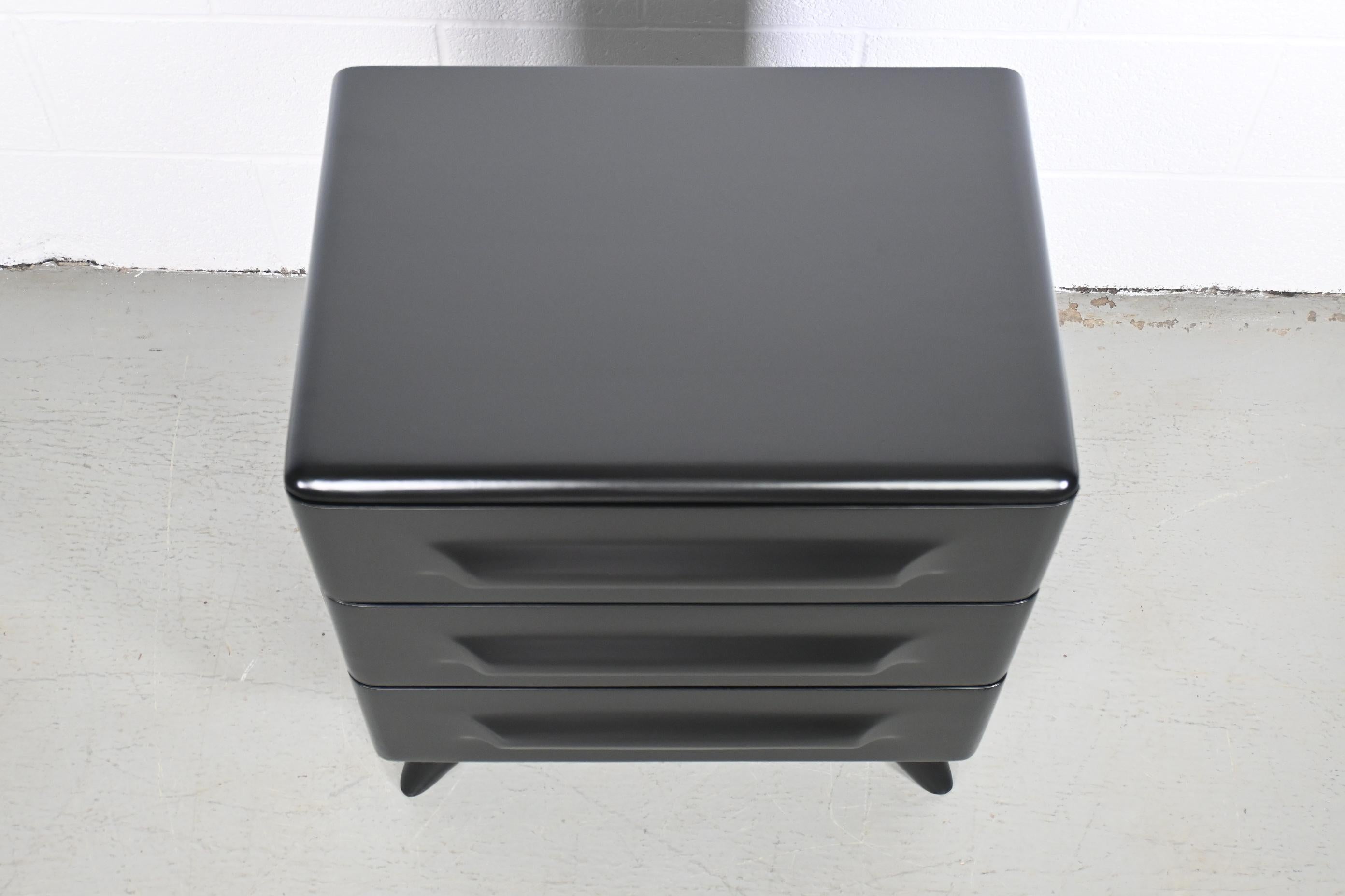Mid-20th Century Franklin Shockey Sculpted Black Lacquered Maple Nightstand