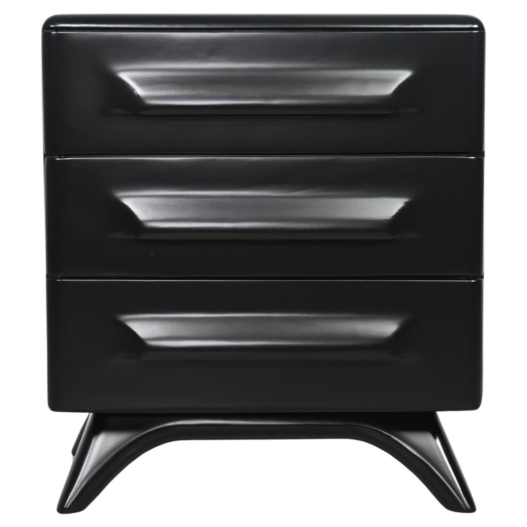 Franklin Shockey Sculpted Black Lacquered Maple Nightstand