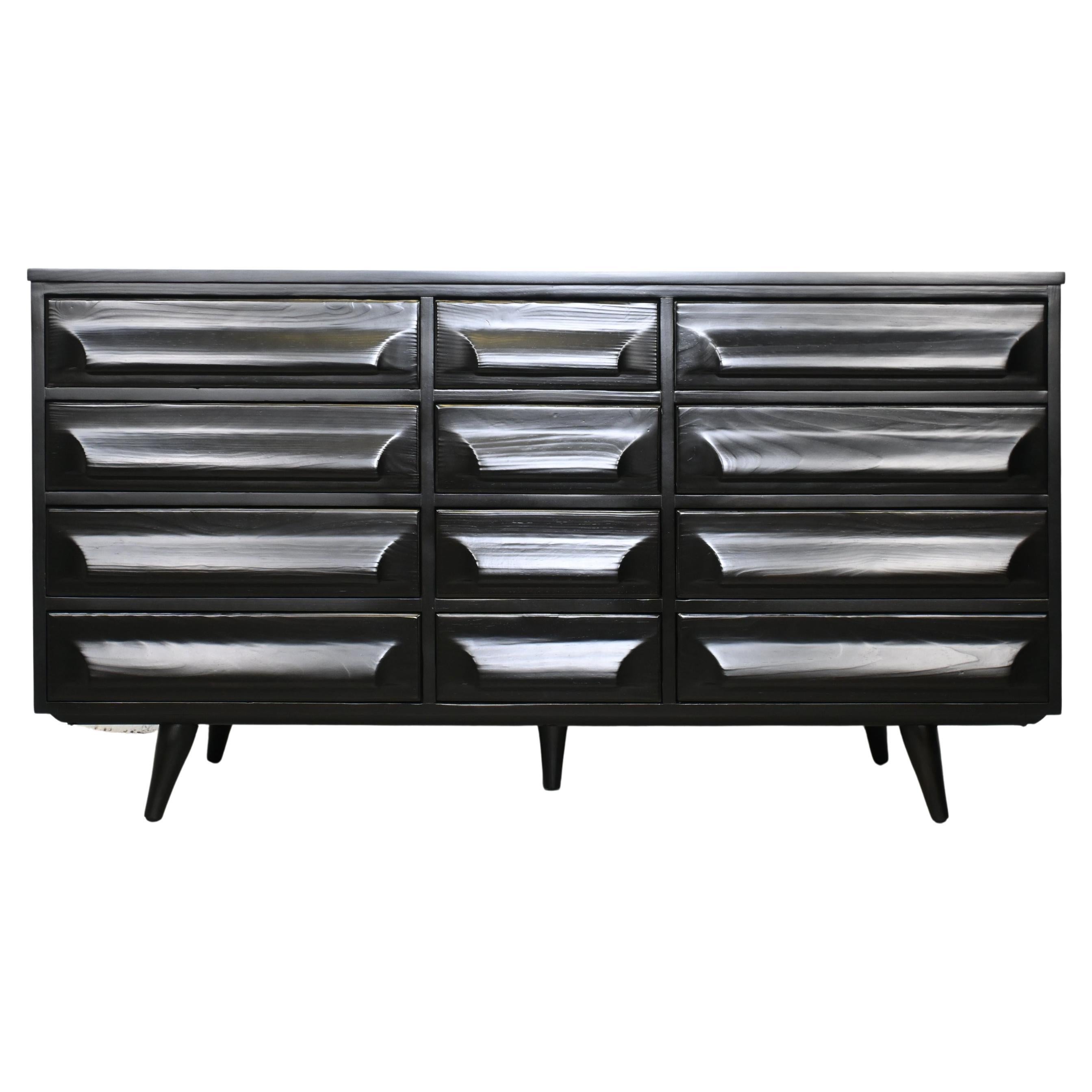 Franklin Shockey Sculpted Pine Ebonized 12 Drawer Dresser