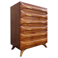 Franklin Shockey Sculptured Pine 6 Drawer Tall Dresser Mid-Century Modern 1970s
