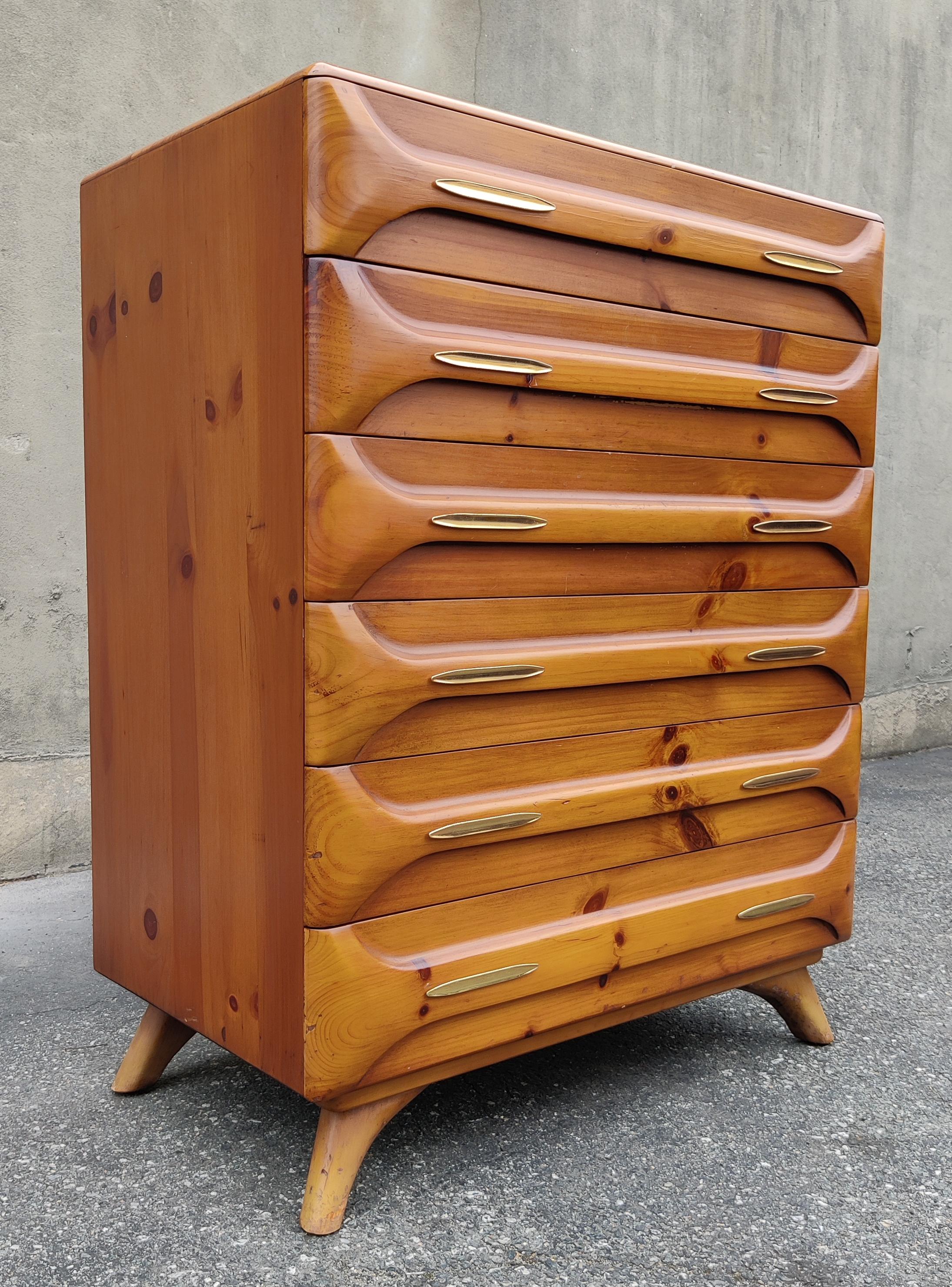 Franklin Shockey Sculptured Pine 9 Drawer Dresser or Cabinet + Mirror 1970s MCM 8