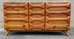Franklin Shockey Sculptured Pine 9 Drawer Dresser or Cabinet + Mirror 1970s MCM