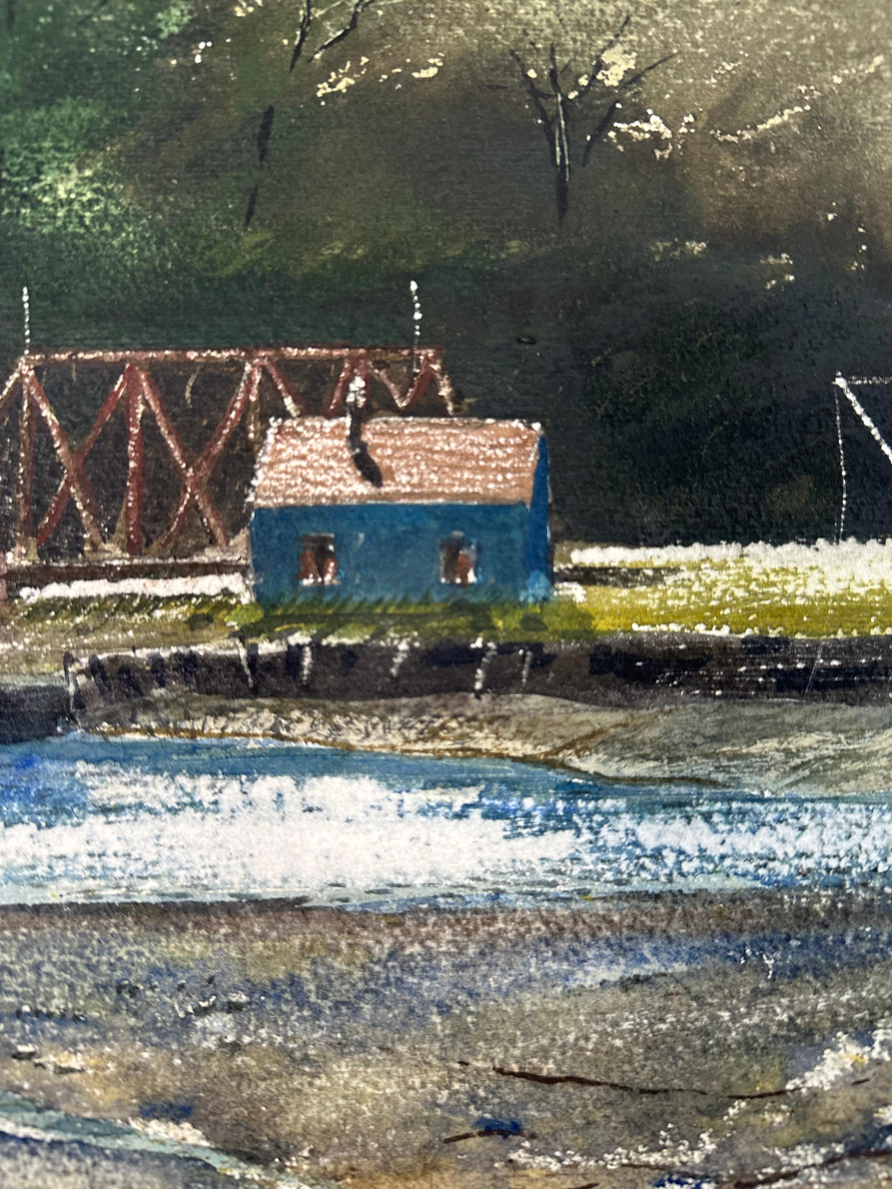 Magnifique peinture de Franklin Shores (1942-2020) représentant un hangar à bateaux en bord de mer. 

Aquarelle sur papier chiffon mesurant 22 x 29 pouces.

Signé en bas à droite. Excellent état.

Provenance : Collection'S