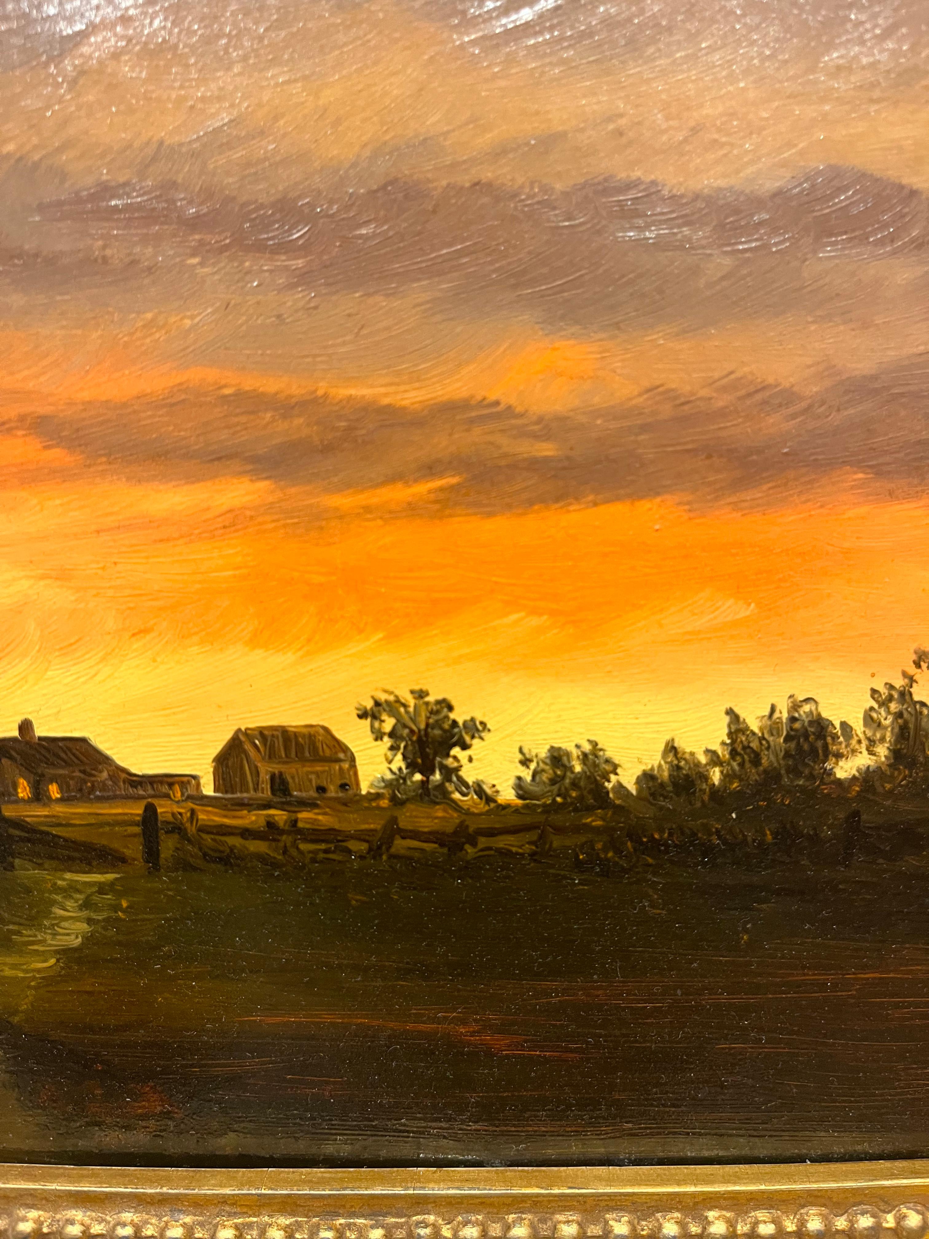 Oil Landscape of Horizon at Sunset - Hudson River School Painting by Franklin Stanwood