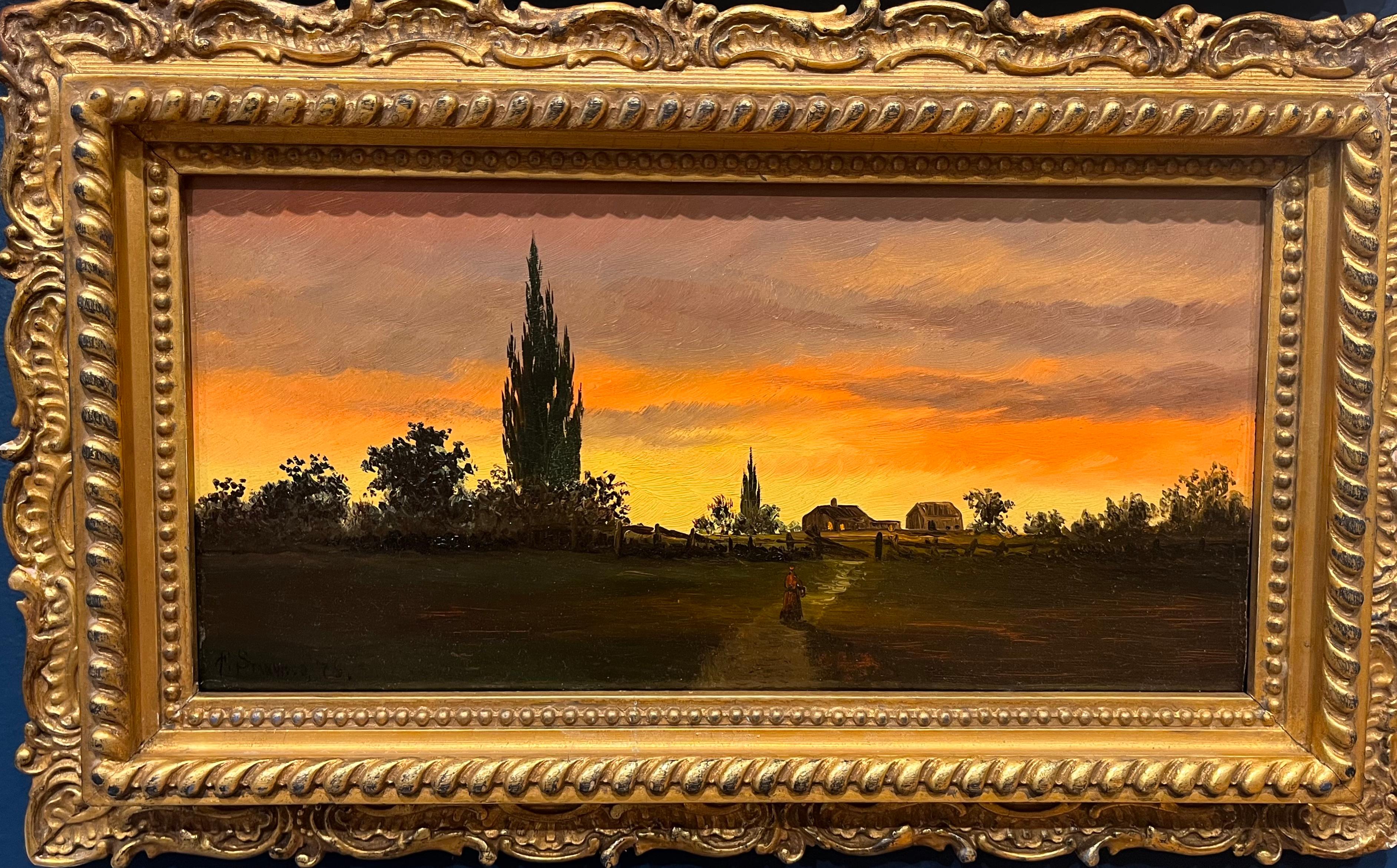 Franklin Stanwood Landscape Painting - Oil Landscape of Horizon at Sunset