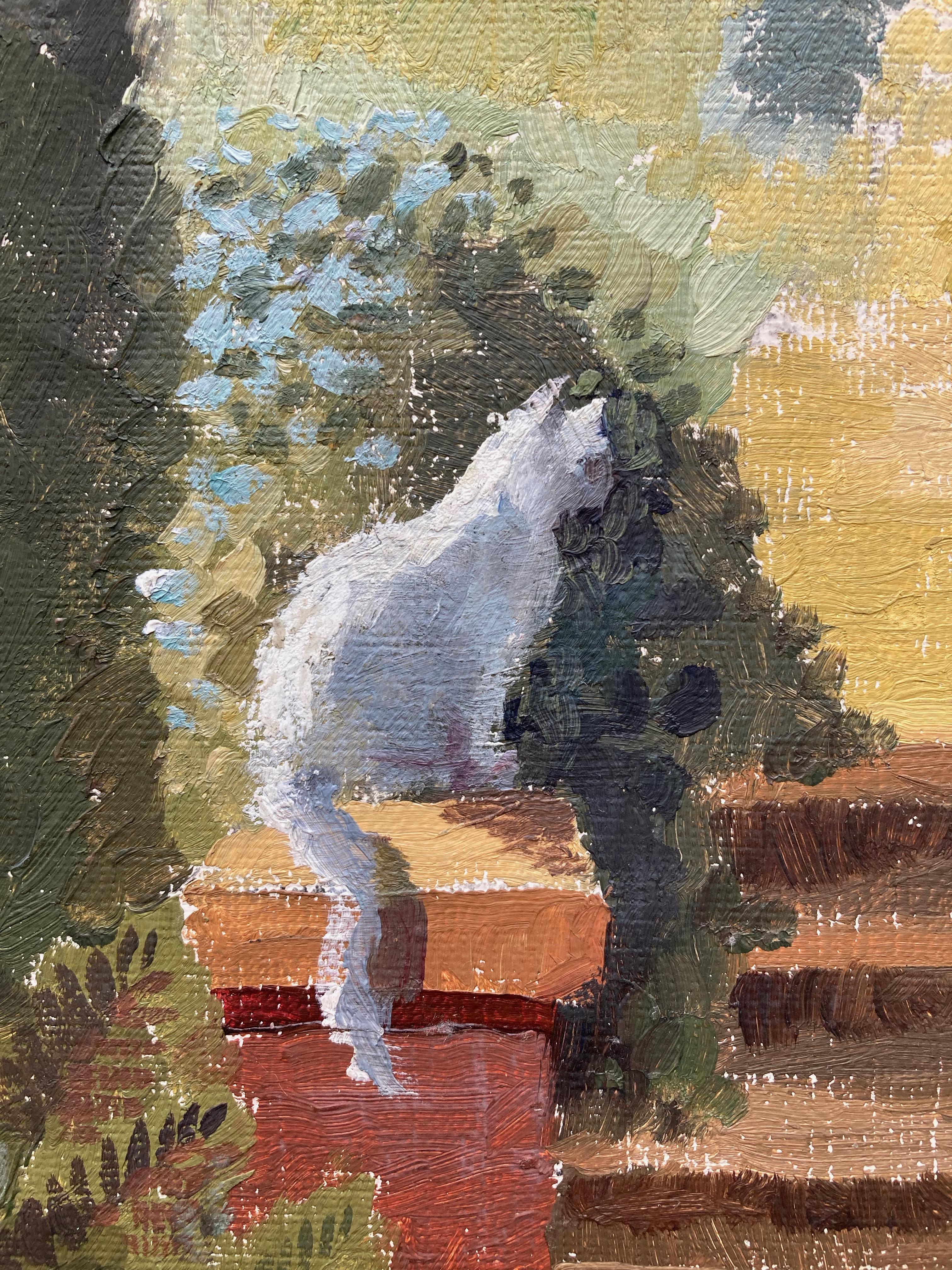 A wonderful image painted in an attractive palette.

Franklin White (1892-1975)
A cat resting in a sunny courtyard 
Signed and indistinctly dated (19)41?
Oil on canvas laid on board
14¼ x 10¼ inches unframed
18 x 14 inches with the frame

Frankin