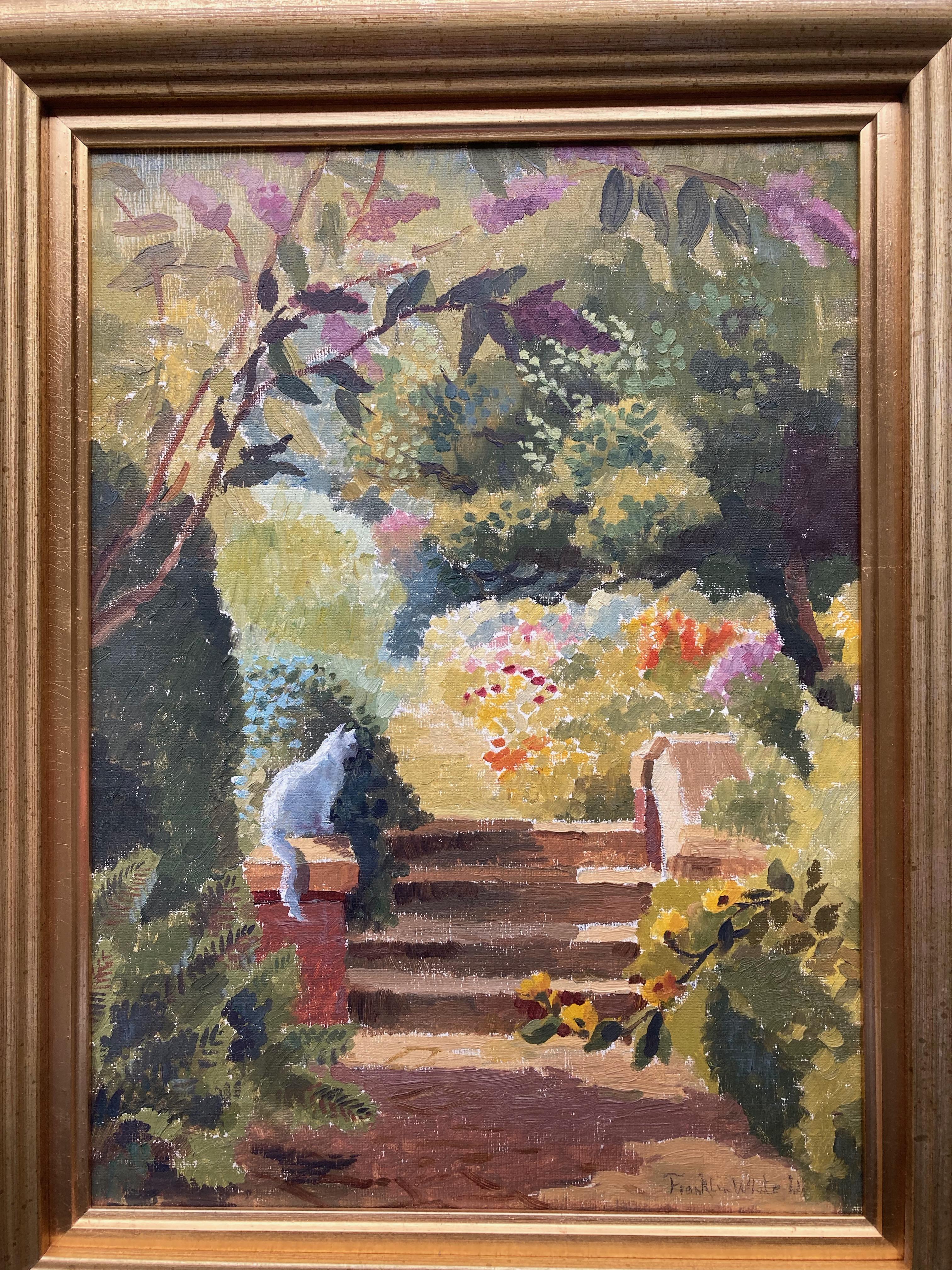 Franklin White, British Australian Impressionist scene of a cat in a courtyard For Sale 4