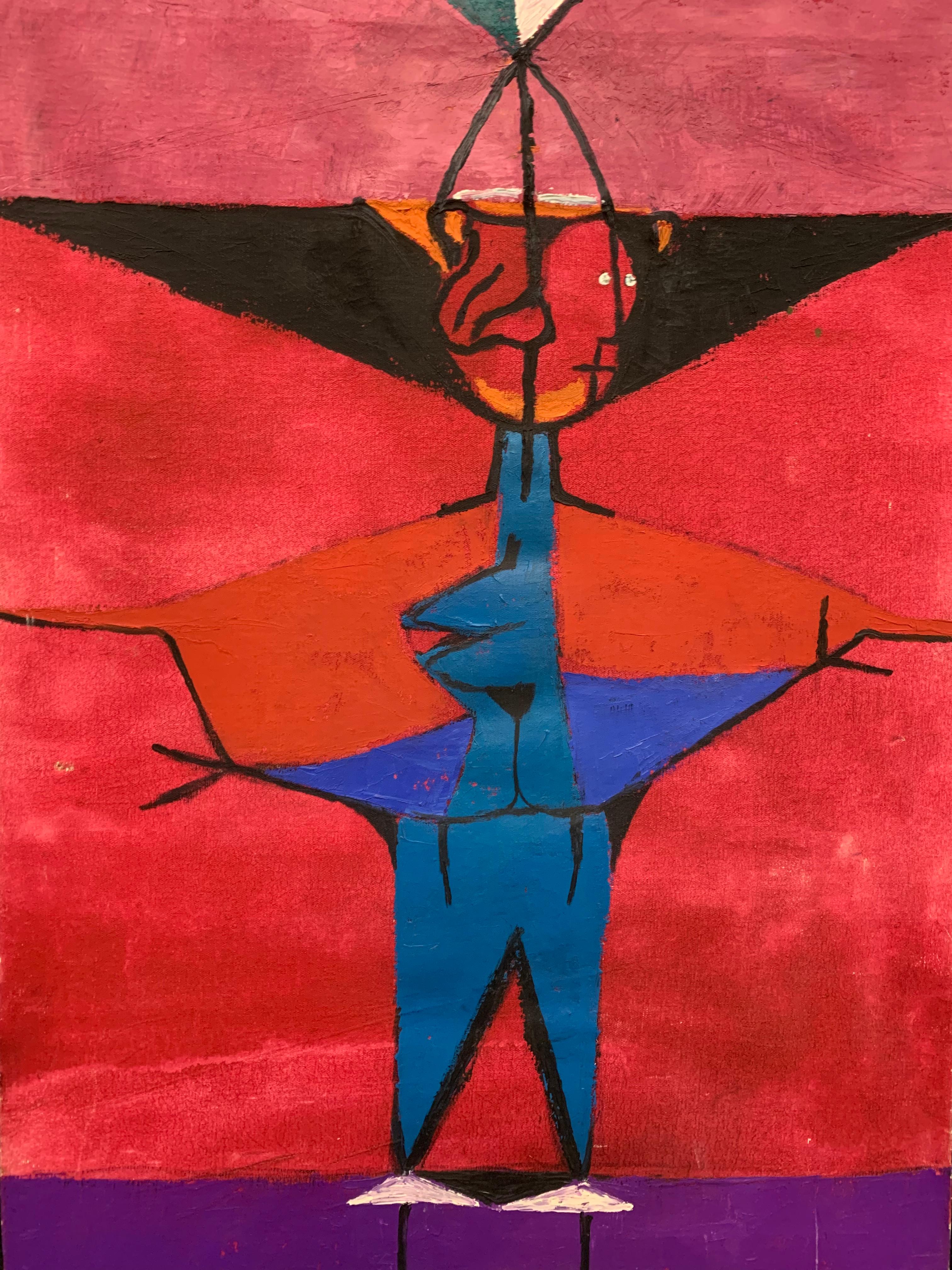 „Rosa-Dreieck“ 1950er Jahre Bay Area Figurative Bewegung weibliche Künstlerin – Painting von Frann Spencer Reynolds 