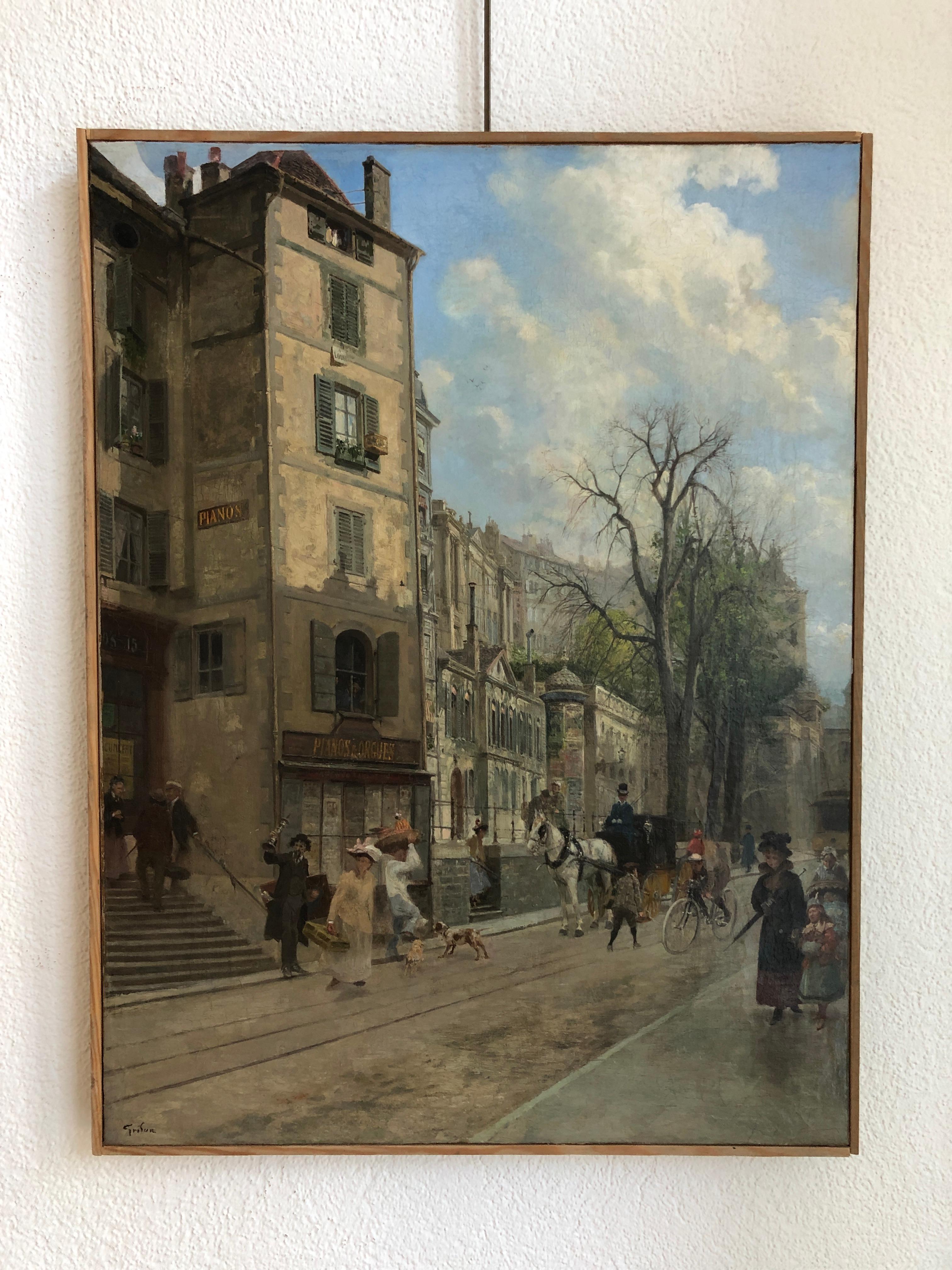 Street of Corraterie in Geneva - Painting by François-Adolphe Grison