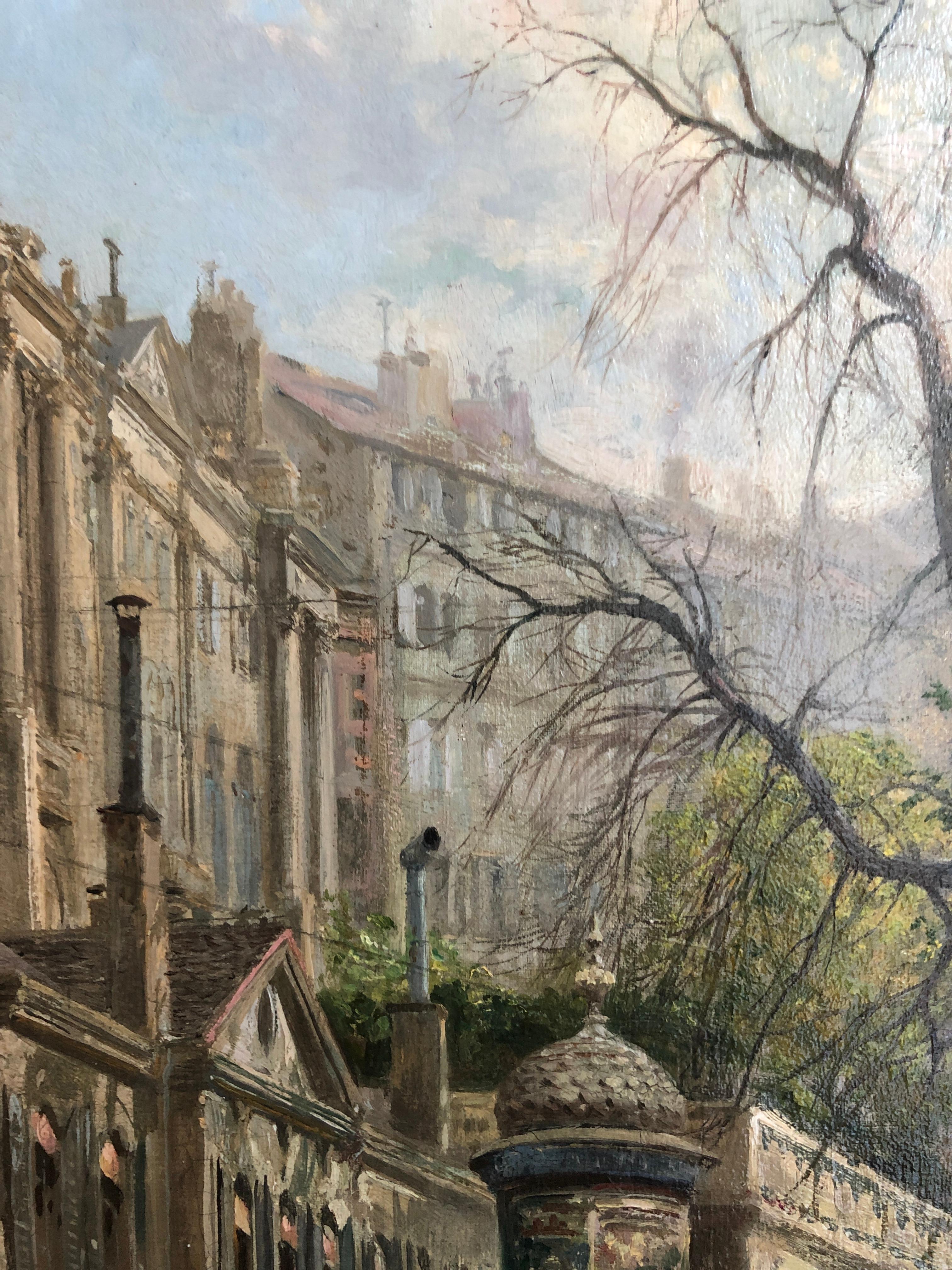 Rue de la Corraterie à Geneva - Gris Landscape Painting par François-Adolphe Grison