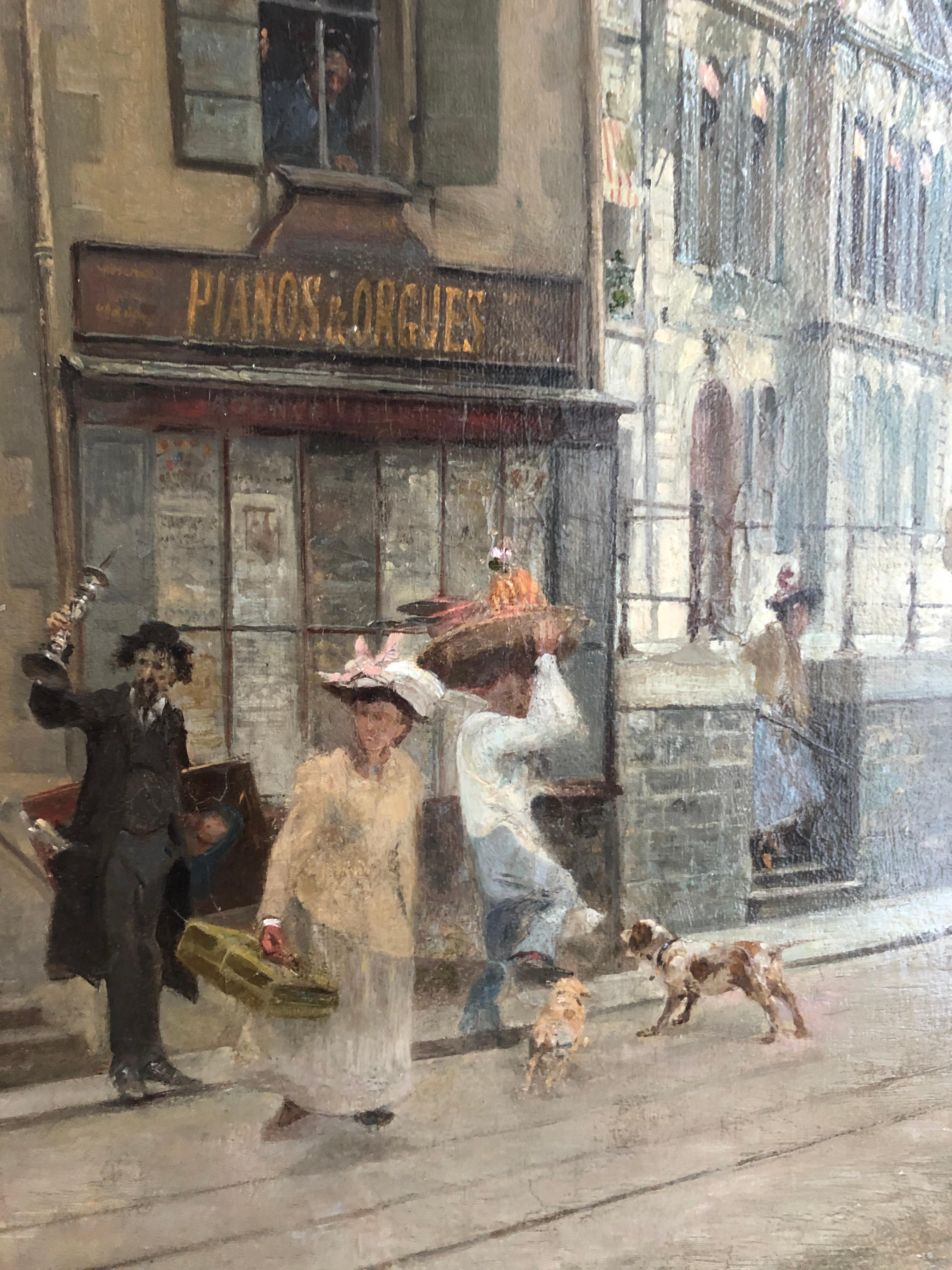 Street of Corraterie in Geneva - Other Art Style Painting by François-Adolphe Grison