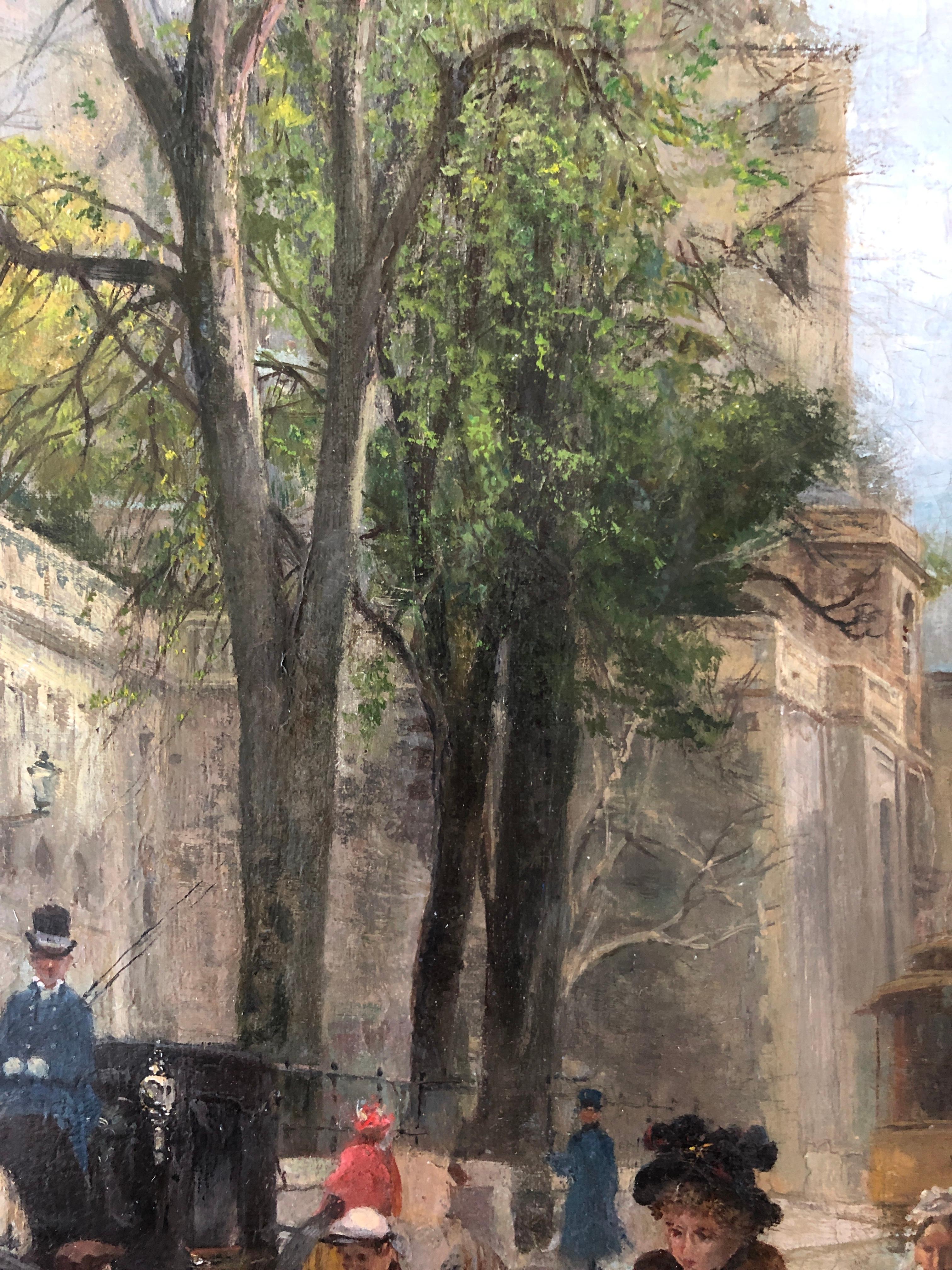 Street of Corraterie in Geneva - Gray Landscape Painting by François-Adolphe Grison
