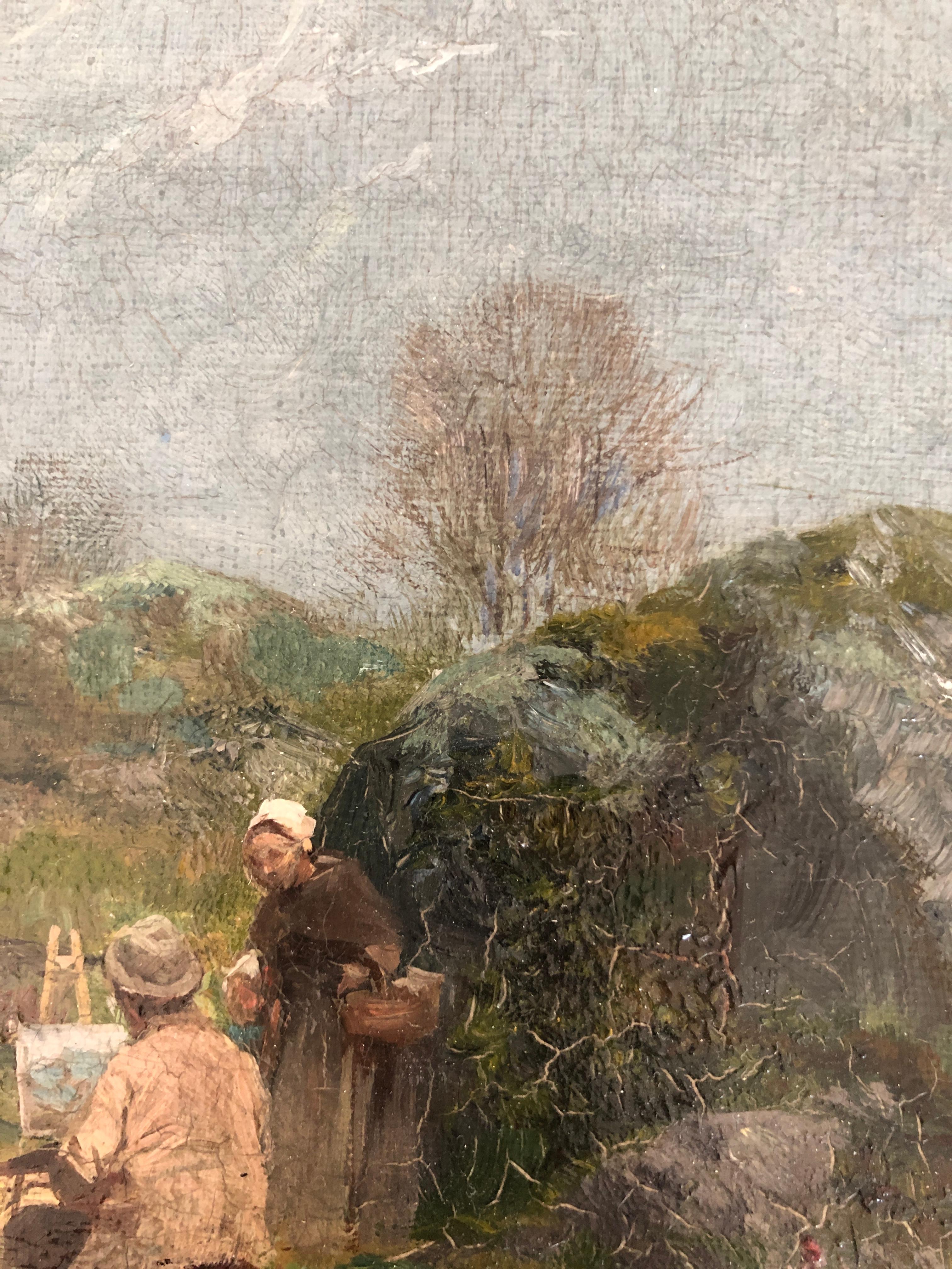 Il pittore al suo cavalletto su un sentiero di montagna - Figurative Painting Nero di François-Adolphe Grison