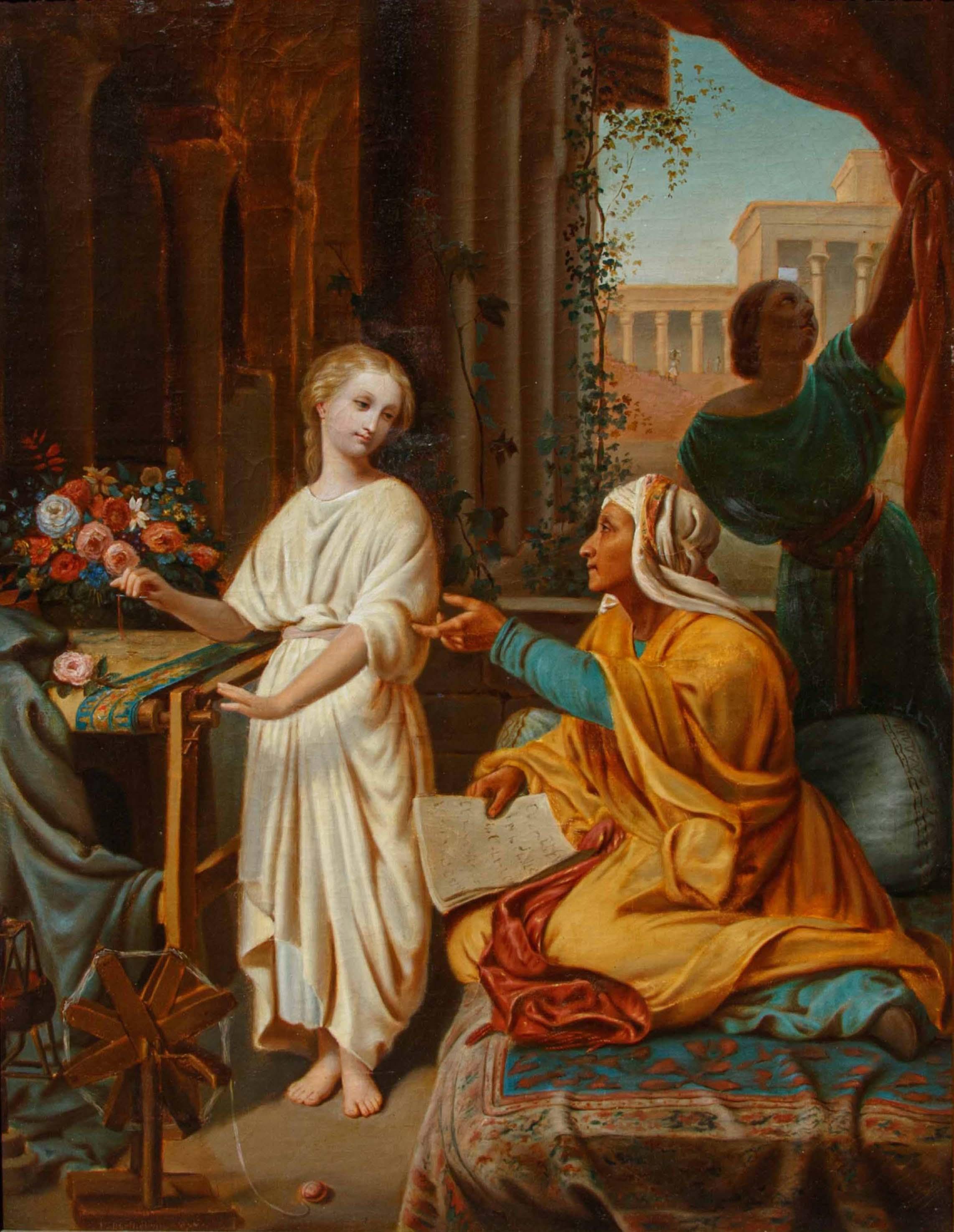 Pompeian scene with spinner Painted François-Barthélemy-Marius Abel For Sale 1