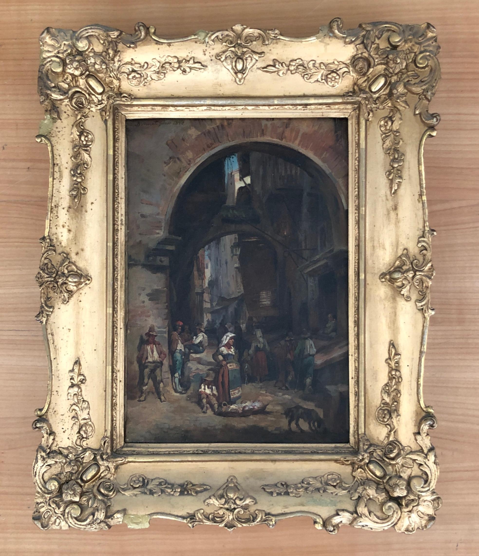 Place in bustling Italy - Painting by François Bonnet