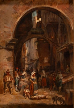 Street Scene Beneath an Archway, Oil on canvas, 1848