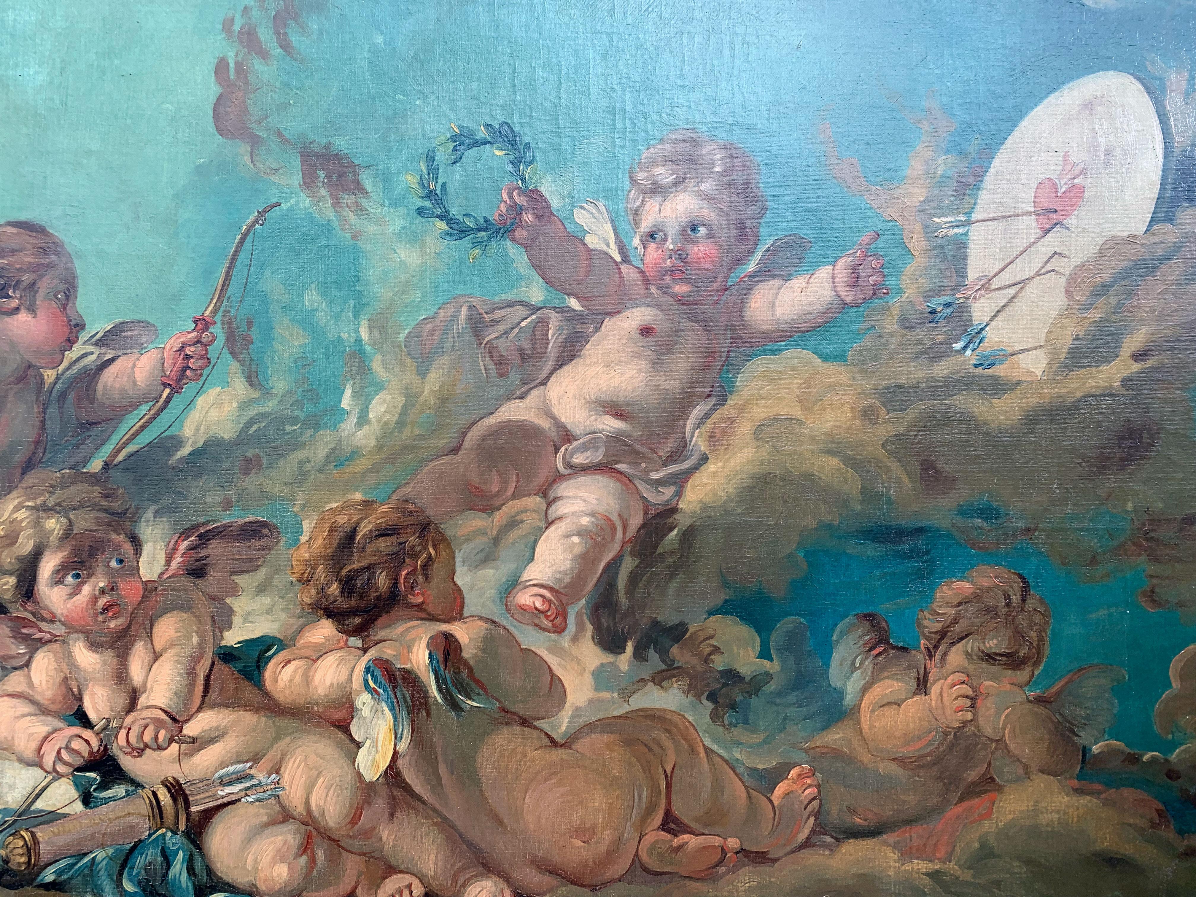 La Cible D’amour Suiveur De F. Boucher - Gray Figurative Painting by François. Boucher 