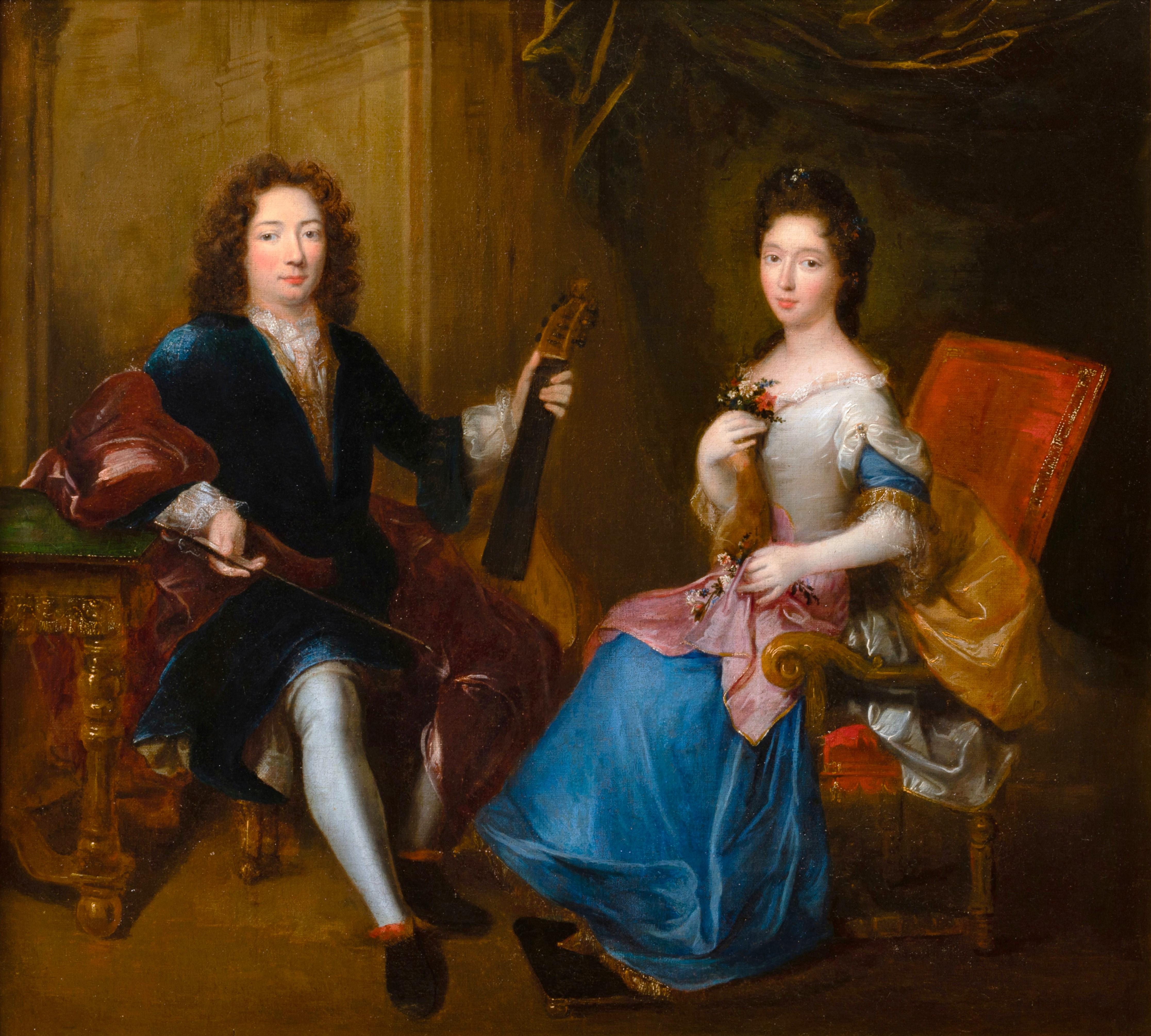 17th c. French school, double portrait of French royal family members - Painting by François de Troy (Toulouse 1645 - Paris 1730)