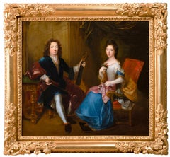 Antique 17th c. French school, double portrait of French royal family members