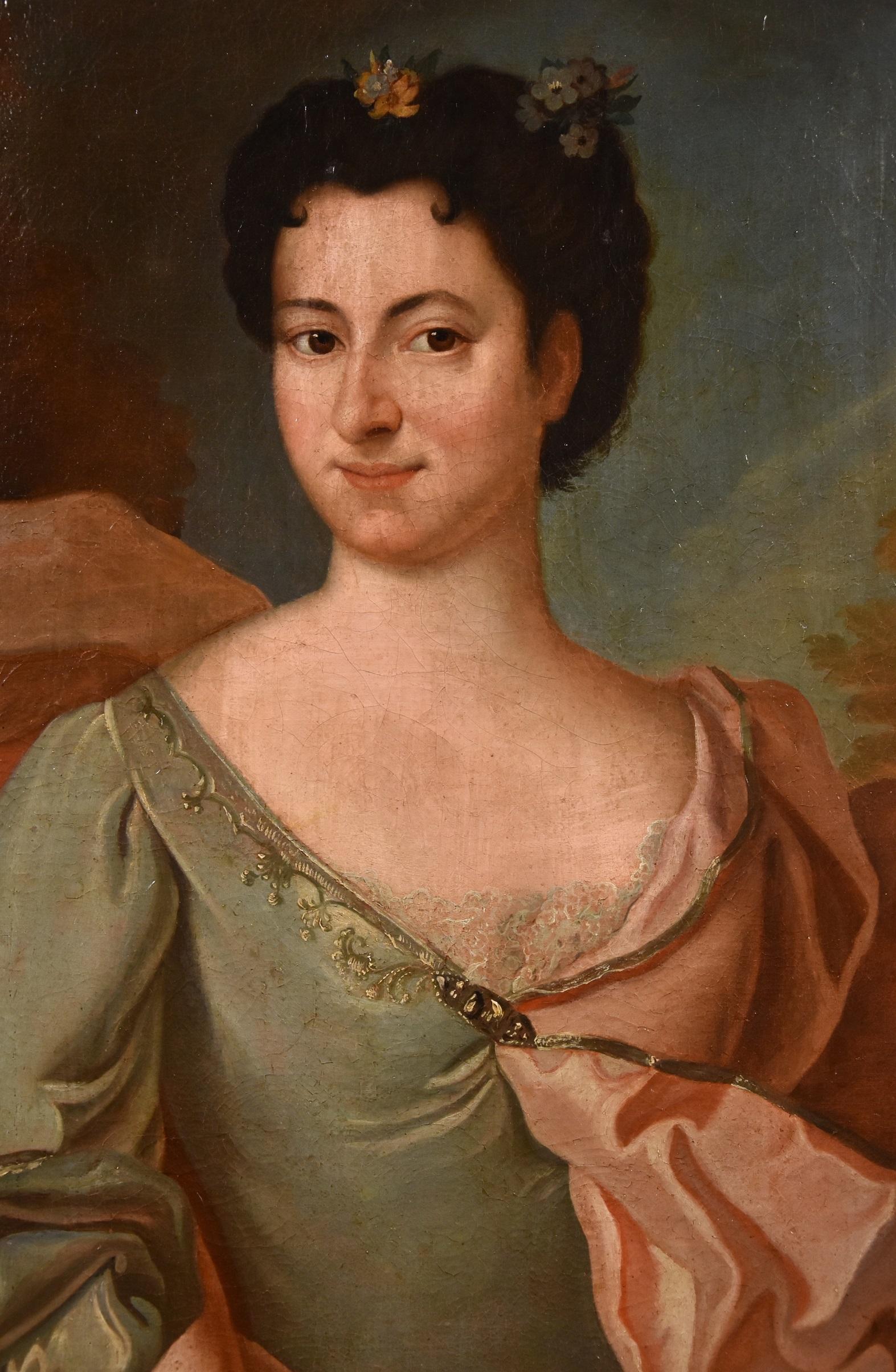 Portrait Lady De Troy Paint Oil on canvas Old master 18th Century French Madame - Brown Portrait Painting by François de Troy (Toulouse 1645 - Paris 1730)