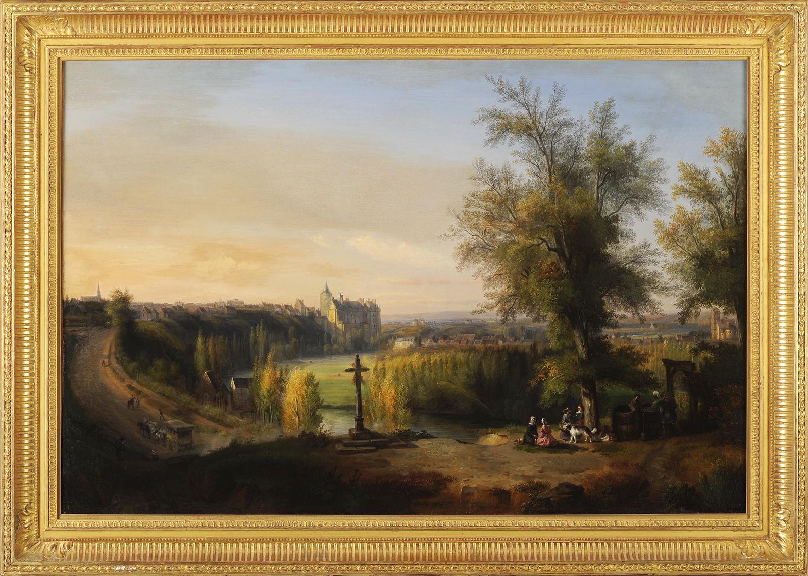 François-Edmé Ricois Figurative Painting – Franois-Edme Ricois (1795-1881) Ansicht des Schlosses Chteaudun und der Stadt in Frankreich