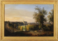 Antique François-Edme Ricois (1795-1881) View of Châteaudun castle and city in France