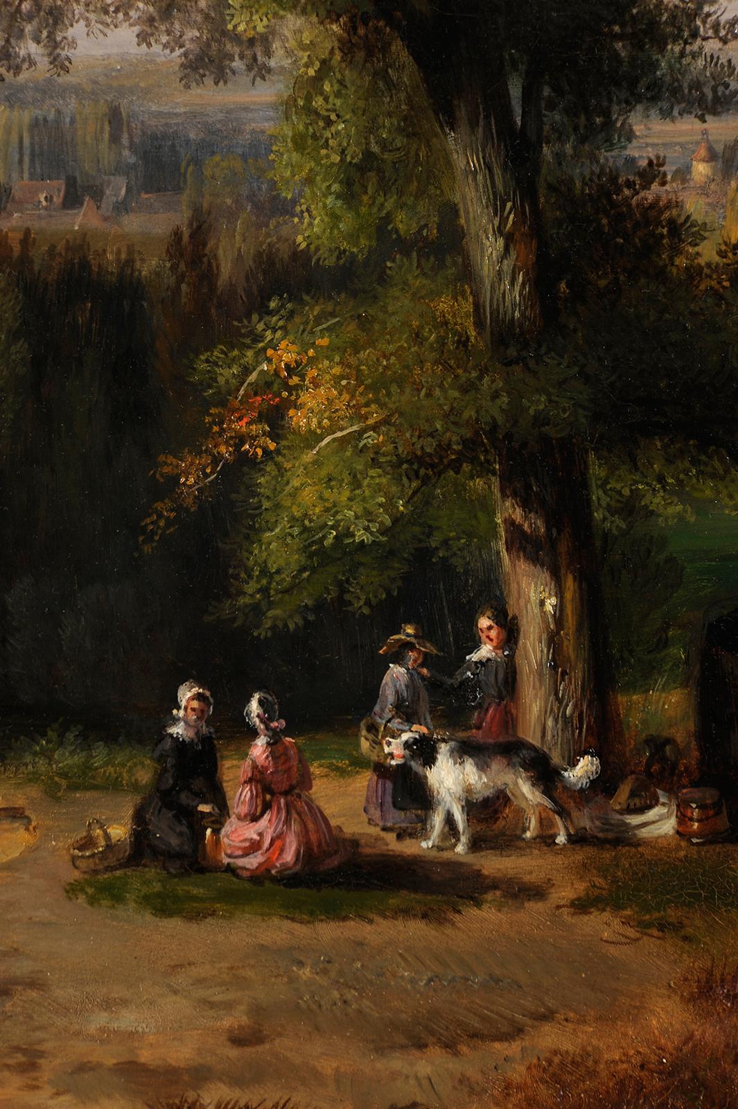 François-Edme RICOIS
(Courtalain, 1795 - Marli, 1881)
Vue de Châteaudun
Huile sur toile
H. 65 cm ; L. 98 cm
Signé et daté en bas au centre 1860

François-Edme Ricois, bien que né à Courtalain en Eure et Loir, a passé toute son enfance à Châteaudun